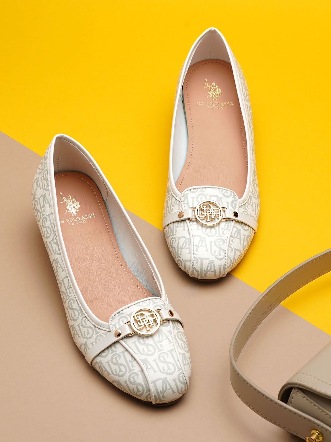 

U.S. Polo Assn. Women White Printed Ballerinas Flats