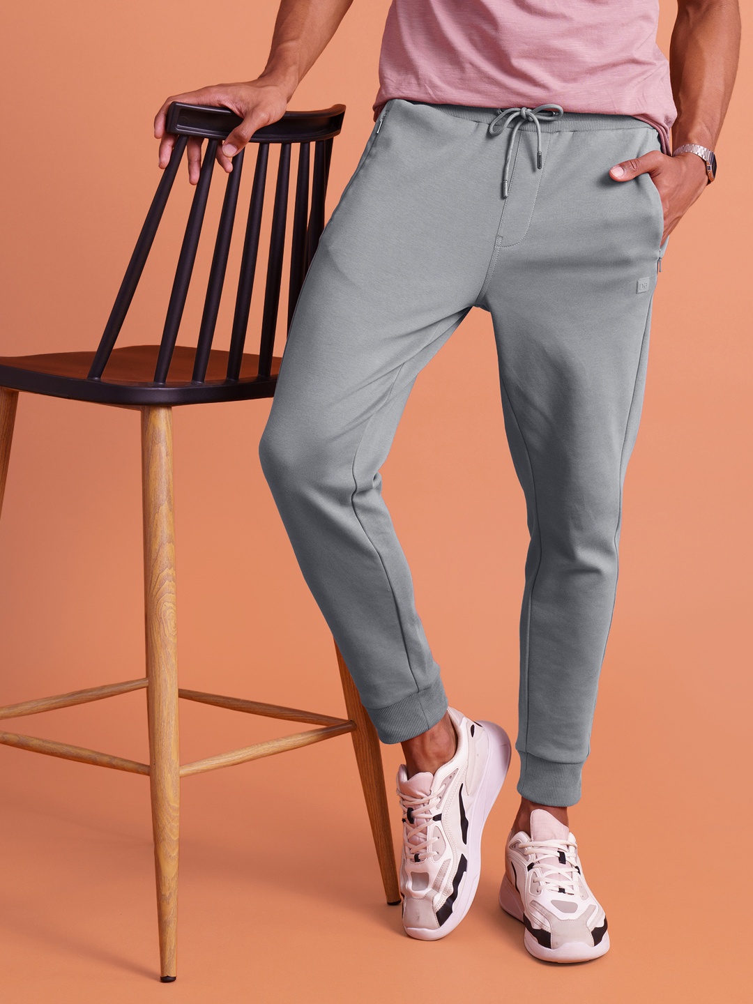 

DaMENSCH Men Grey Statement Interlock Knit All-day Joggers