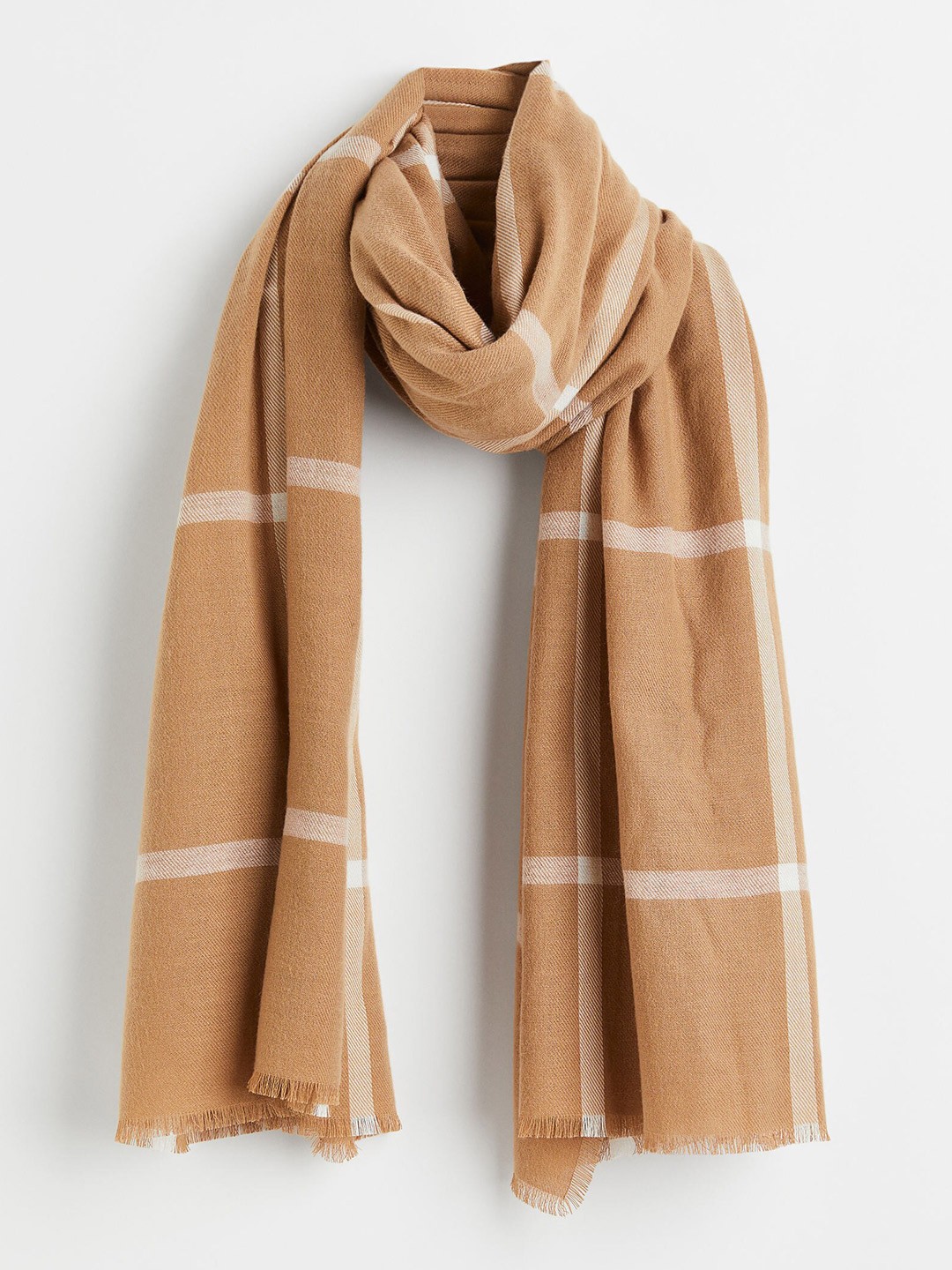 

H&M Women Checked Polyester Scarf, Beige