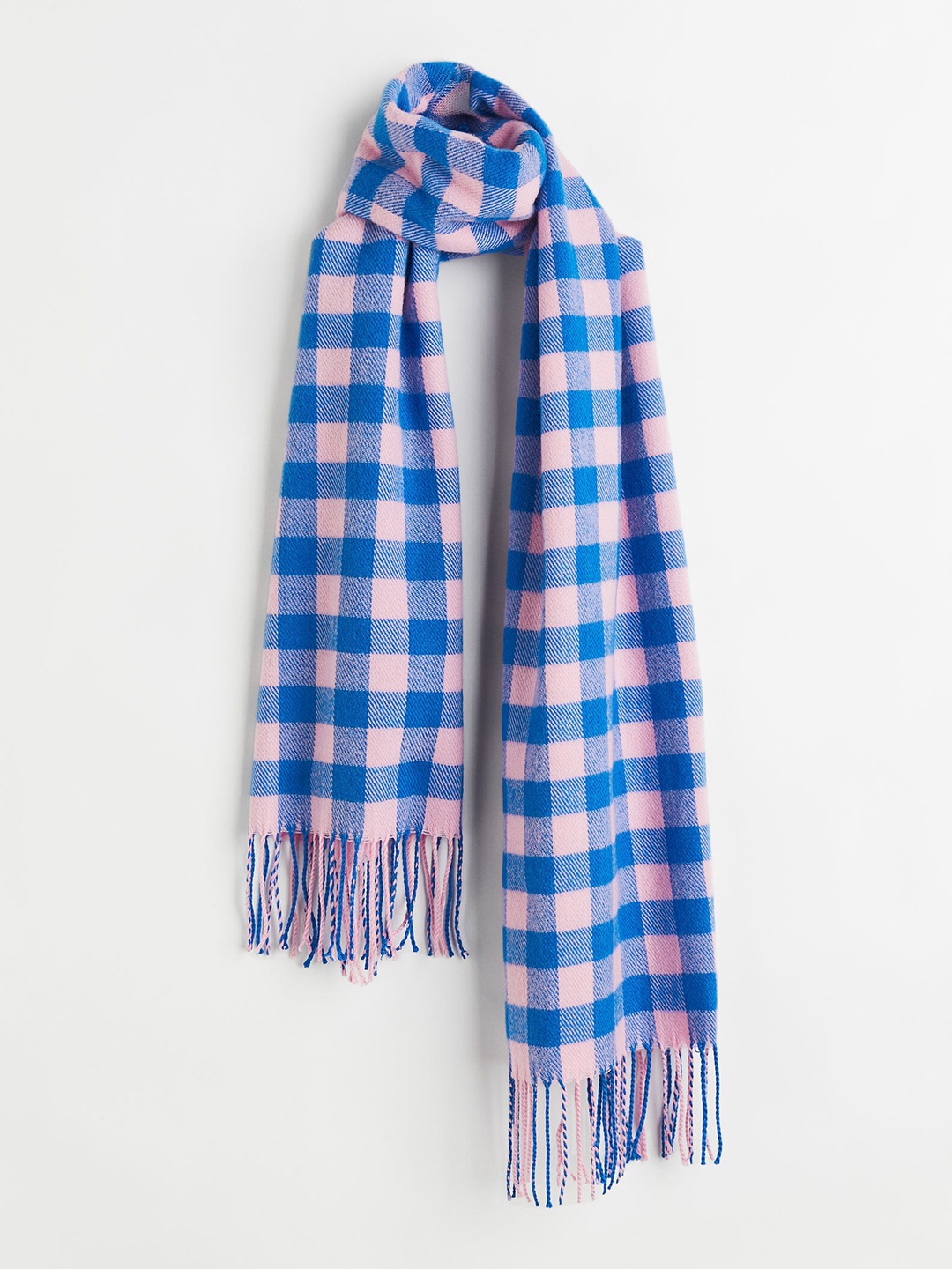 

H&M Women Blue & Pink Checked Jacquard-Weave Scarf