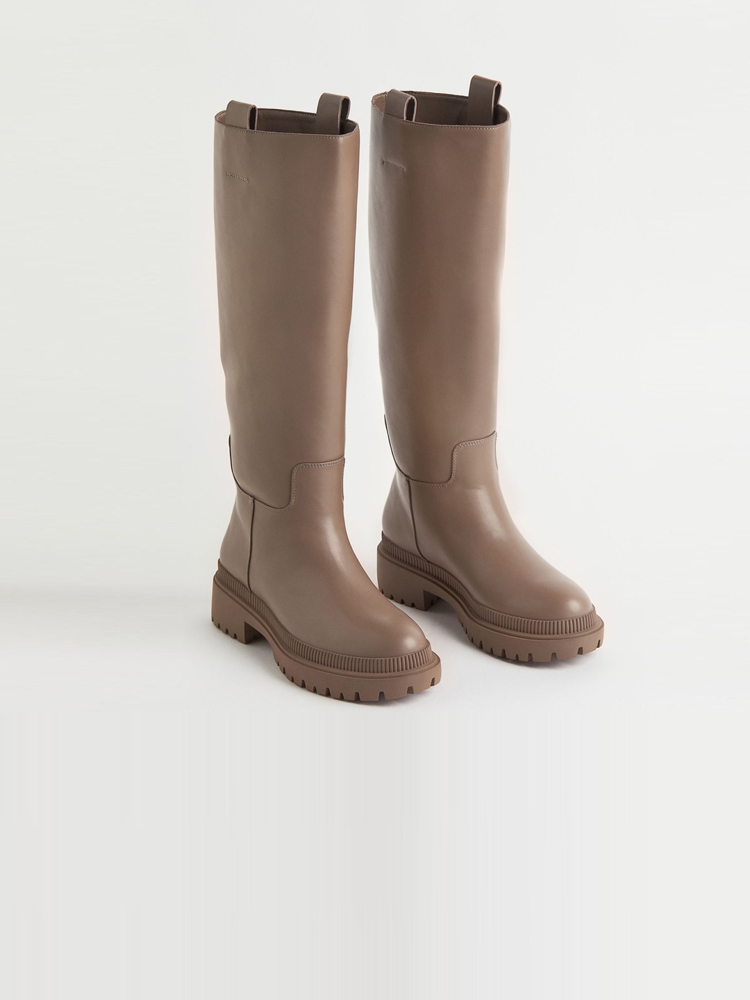 

H&M Women Solid Block Heel High-Top Boots, Beige