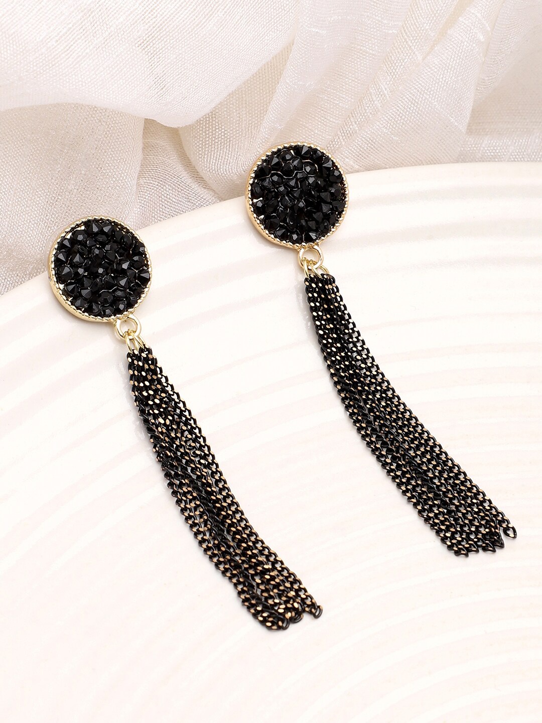 

SOHI Black Gold-Plated Contemporary Drop Earrings