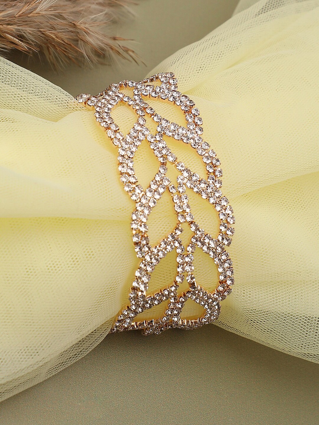 

SOHI Women Gold-Plated & White Rhinestones Wraparound Bracelet