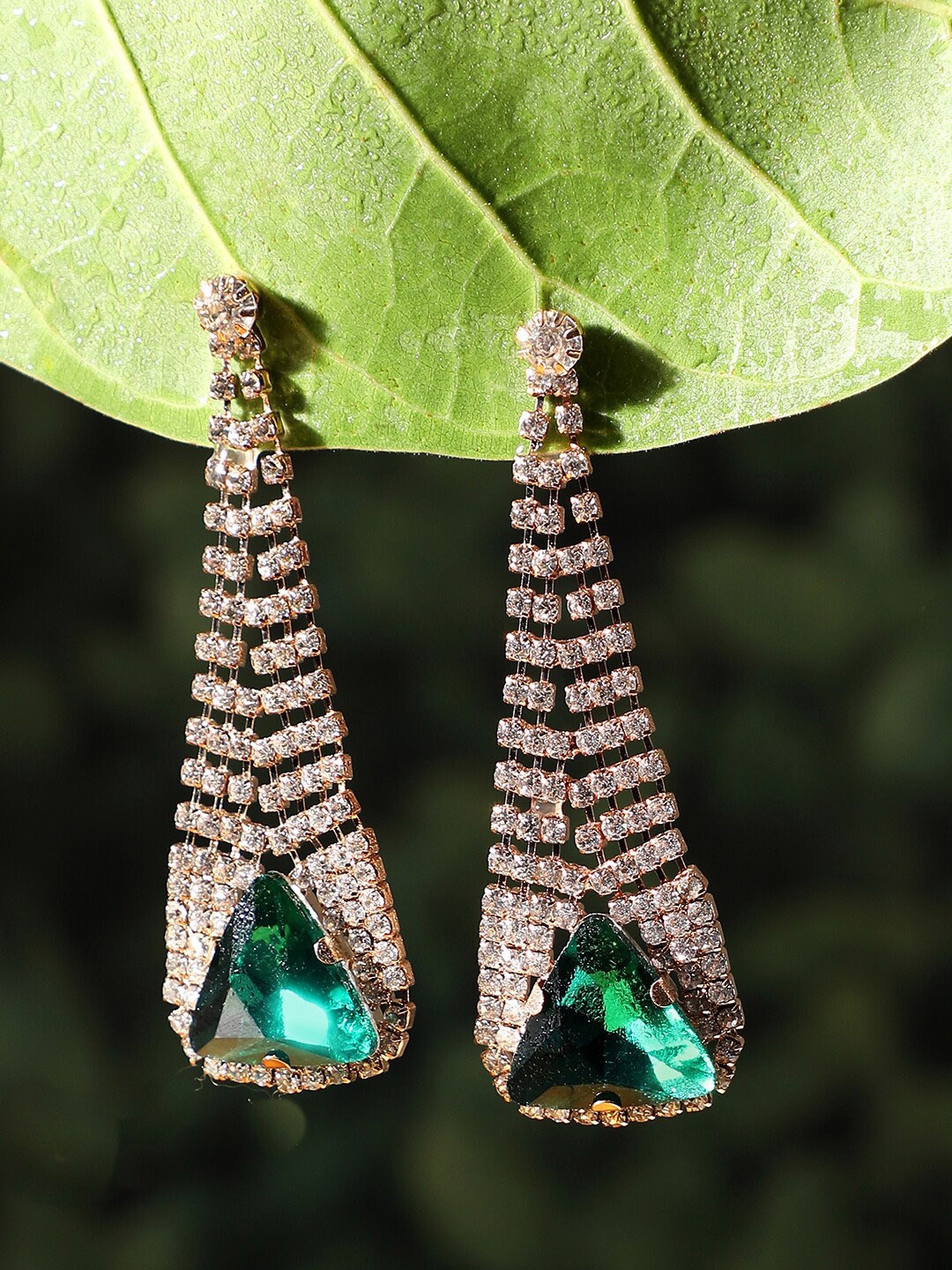 

SOHI Green Contemporary Drop Earrings