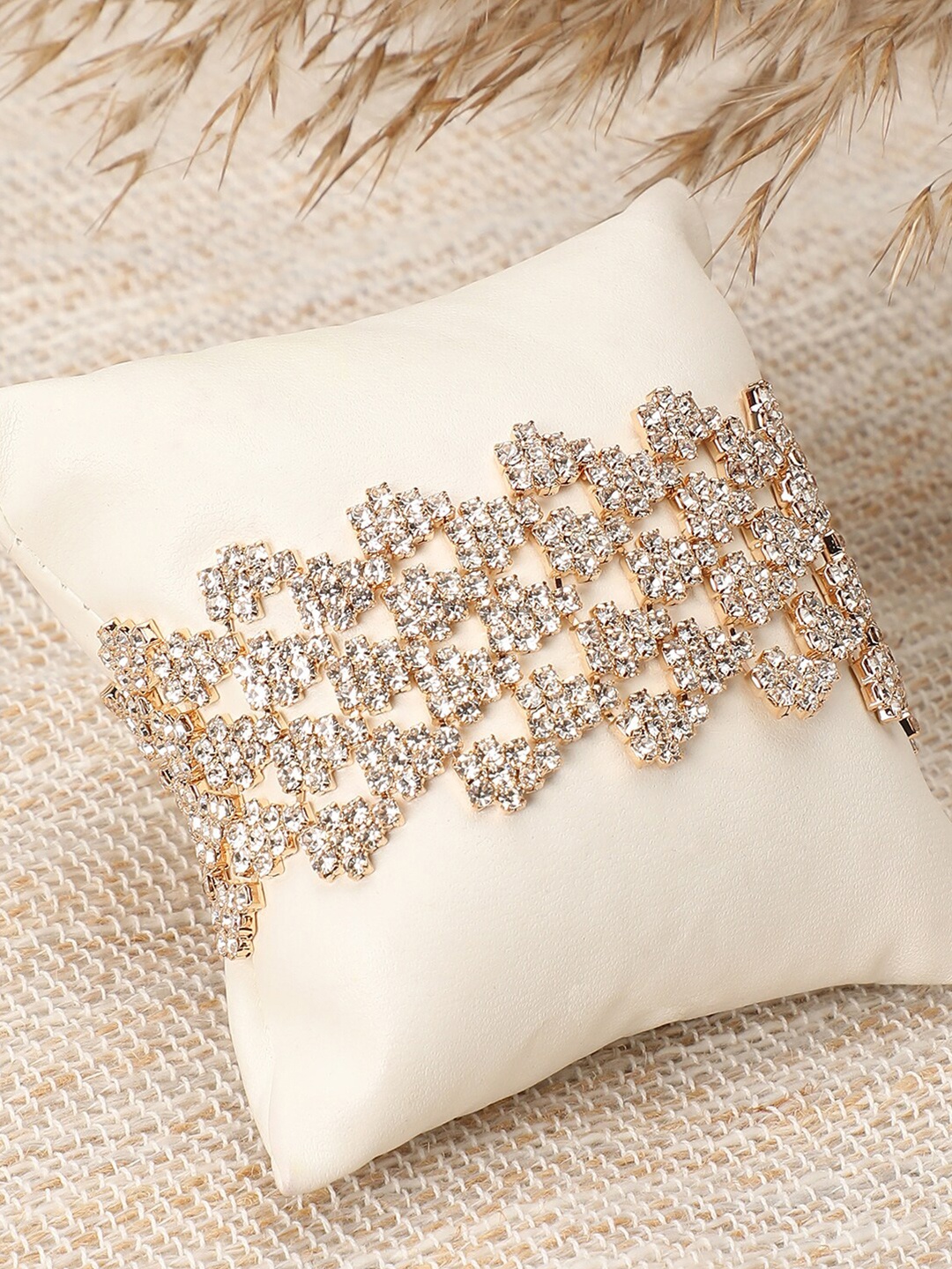 

SOHI Women Gold-Plated & White Rhinestones Wraparound Bracelet