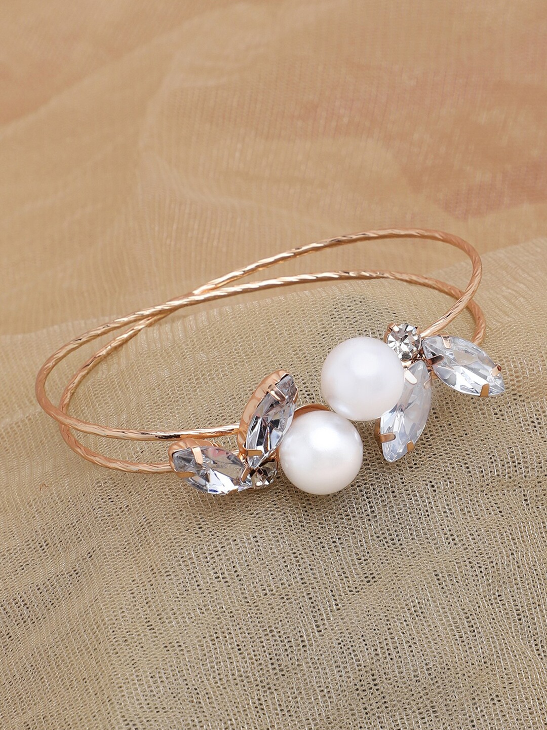 

SOHI Women Gold-Toned & White Pearls Gold-Plated Cuff Bracelet