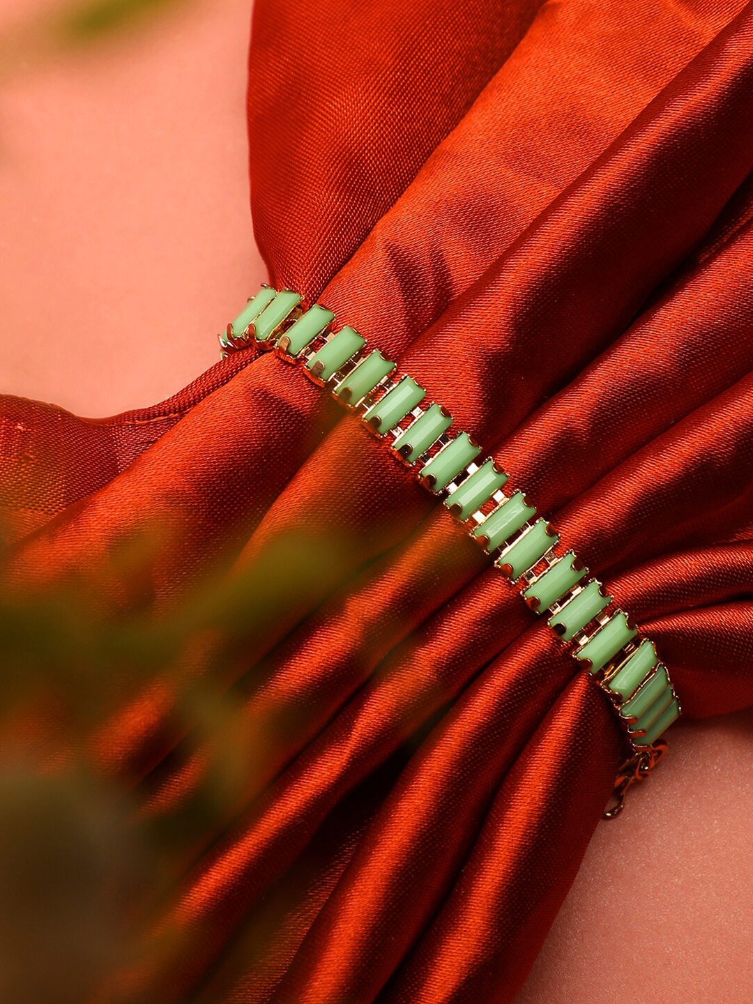 

SOHI Women Gold-Toned & Green Gold-Plated Wraparound Bracelet