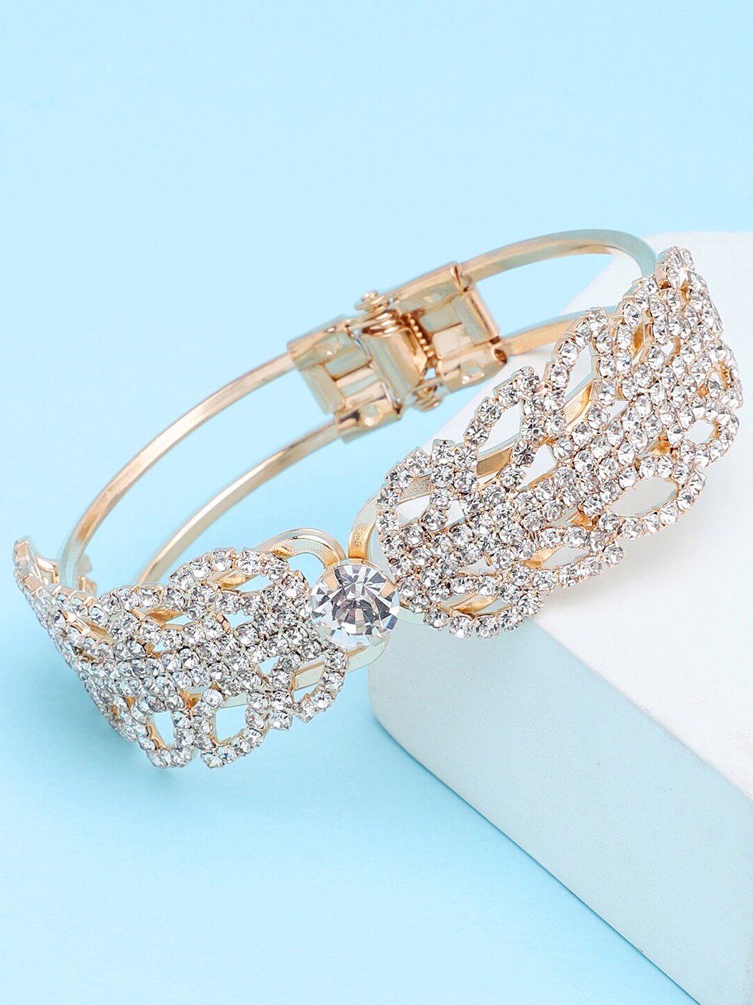 

SOHI Women Gold-Plated & White Rhinestones Bangle-Style Bracelet