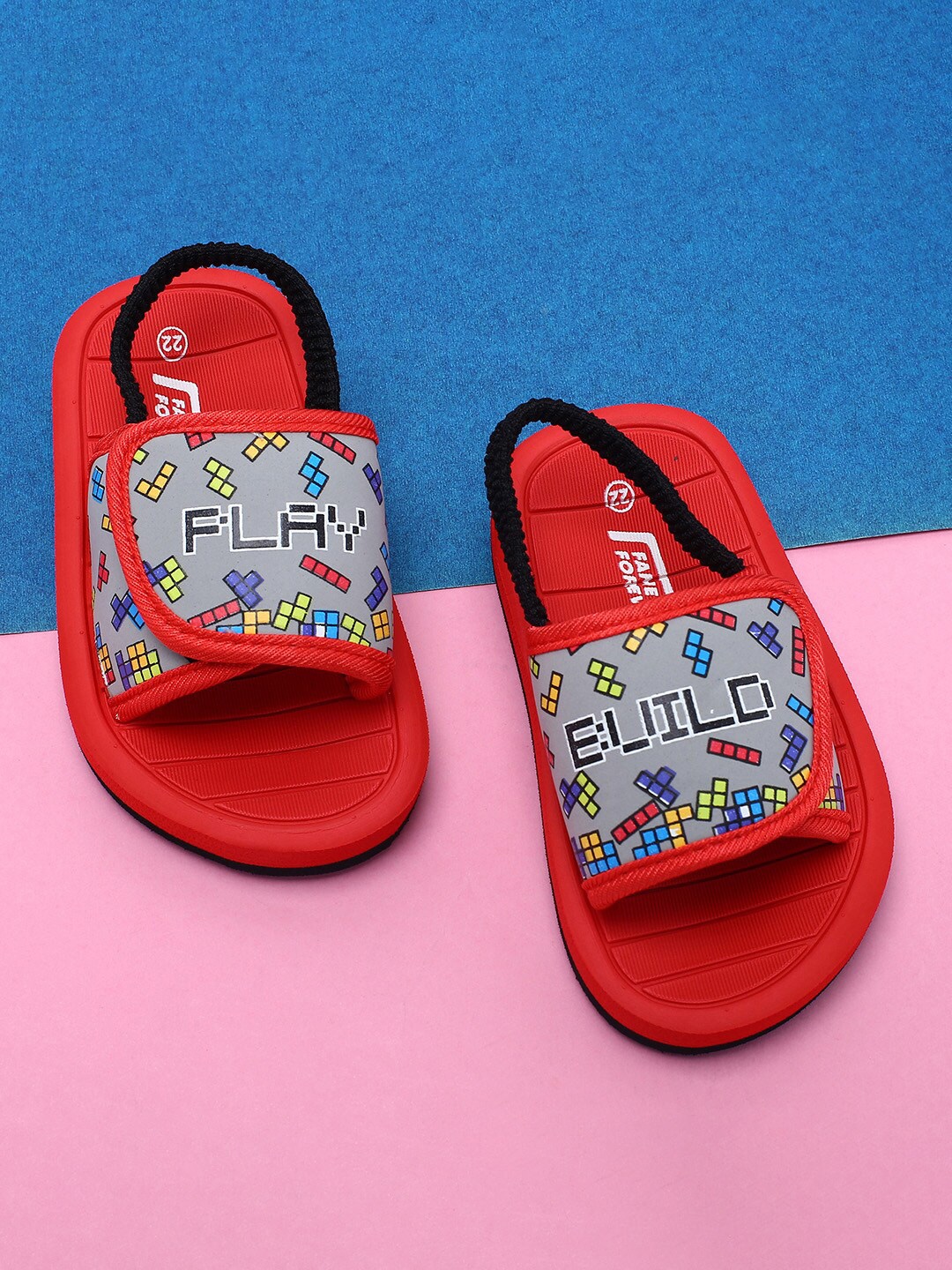 

Fame Forever by Lifestyle Boys Grey & Red Printed Sliders