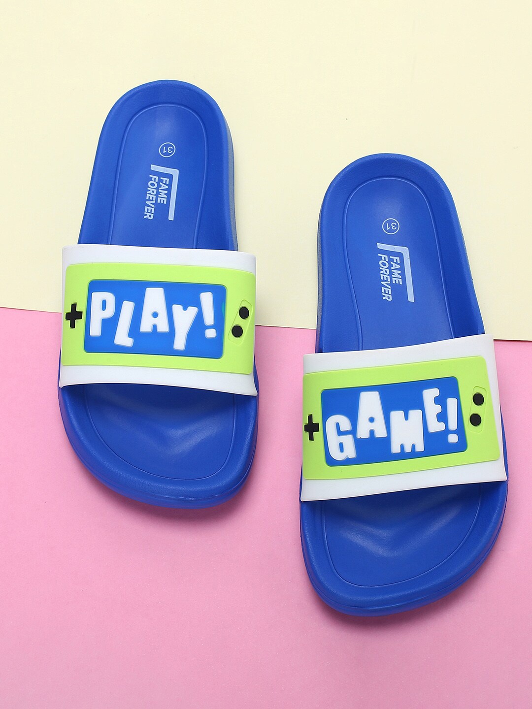 

Fame Forever by Lifestyle Boys White & Blue Printed Sliders