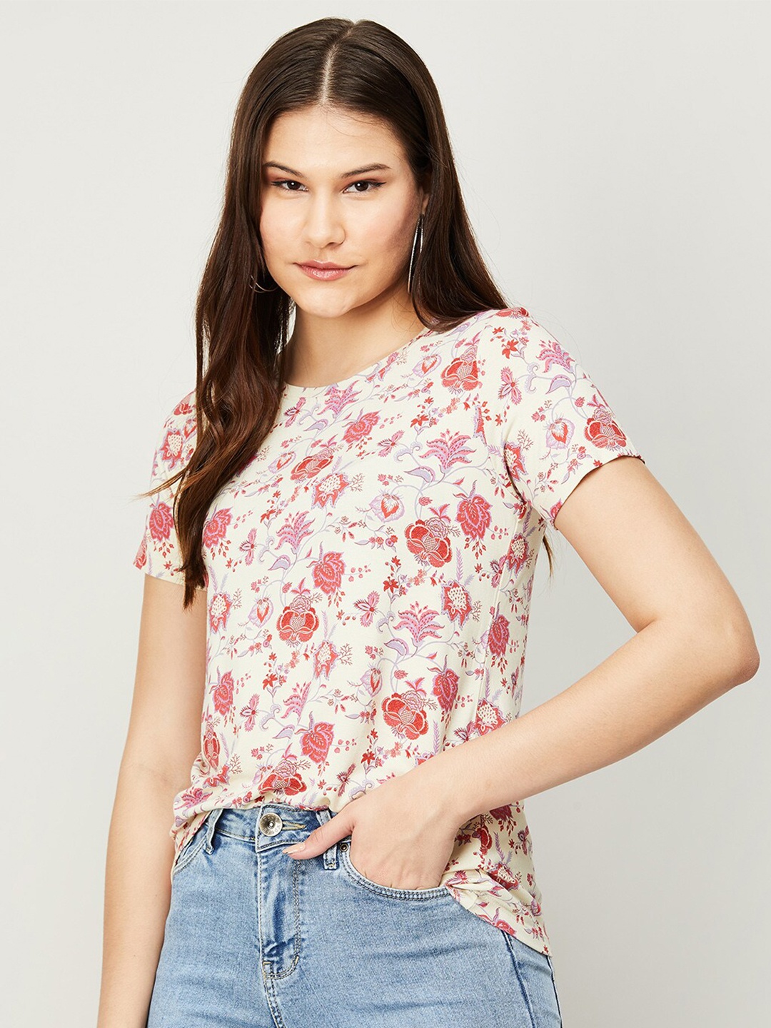 

Colour Me by Melange Off White Floral Print Top