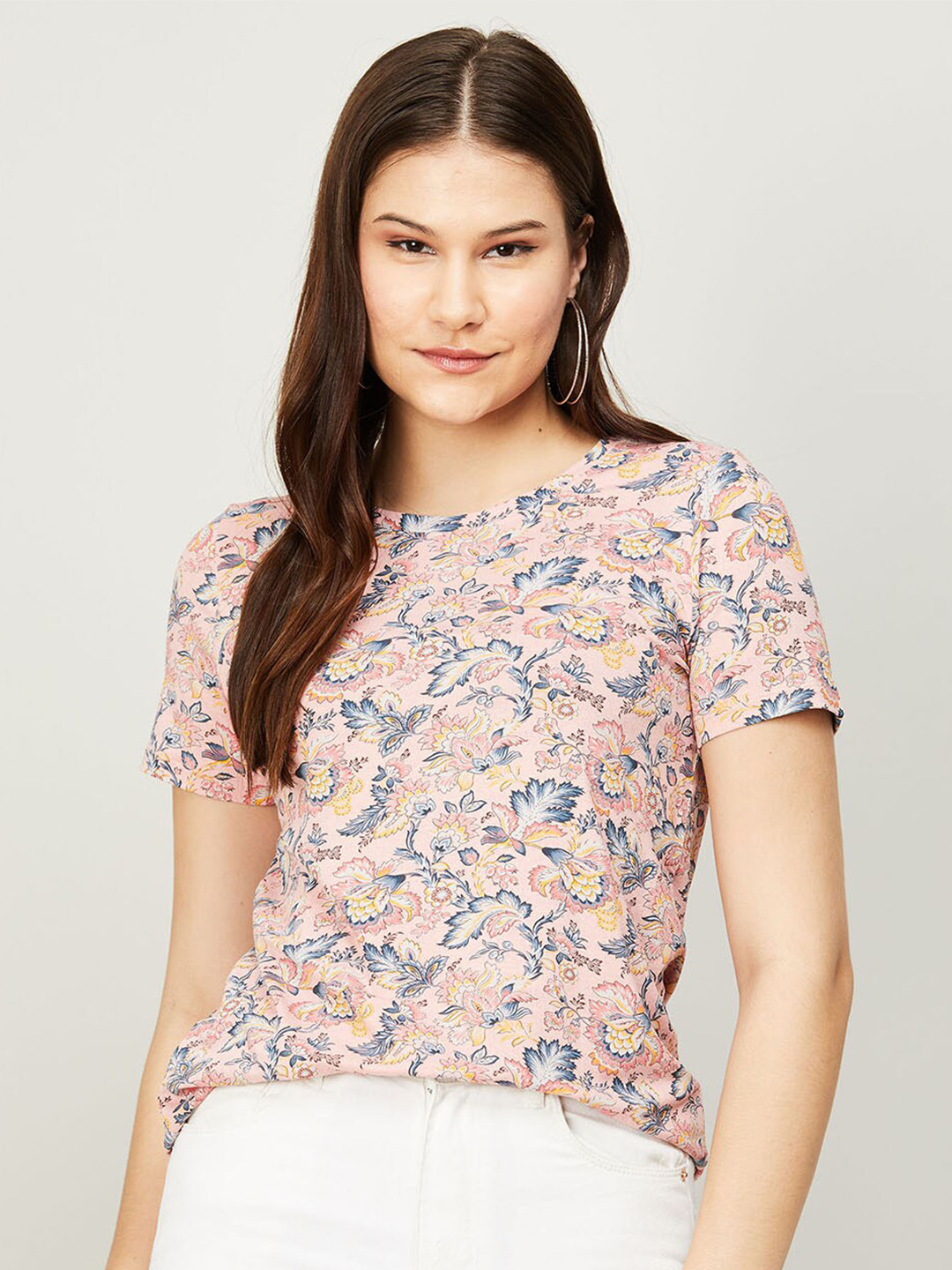 

Colour Me by Melange Pink & Blue Floral Print Top