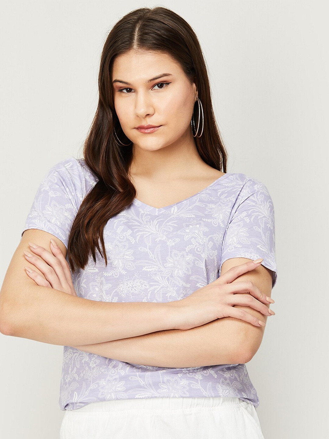 

Colour Me by Melange Woman Printed Top, Lavender