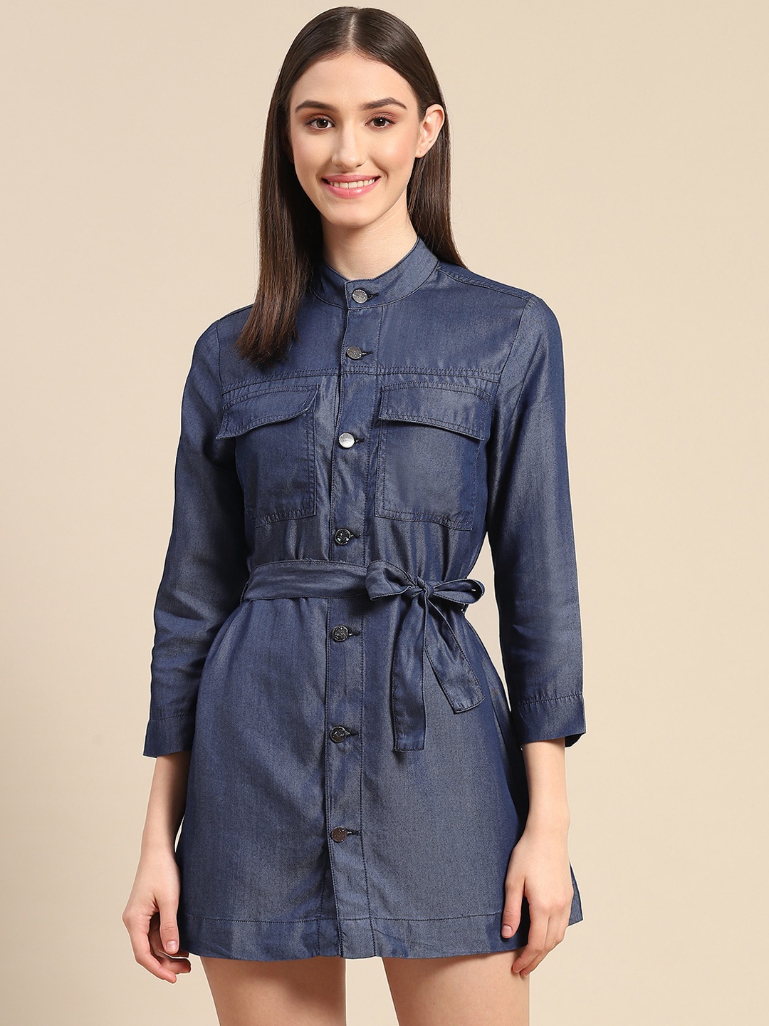 

United Colors of Benetton Blue Tie-Up Detail A-Line Dress
