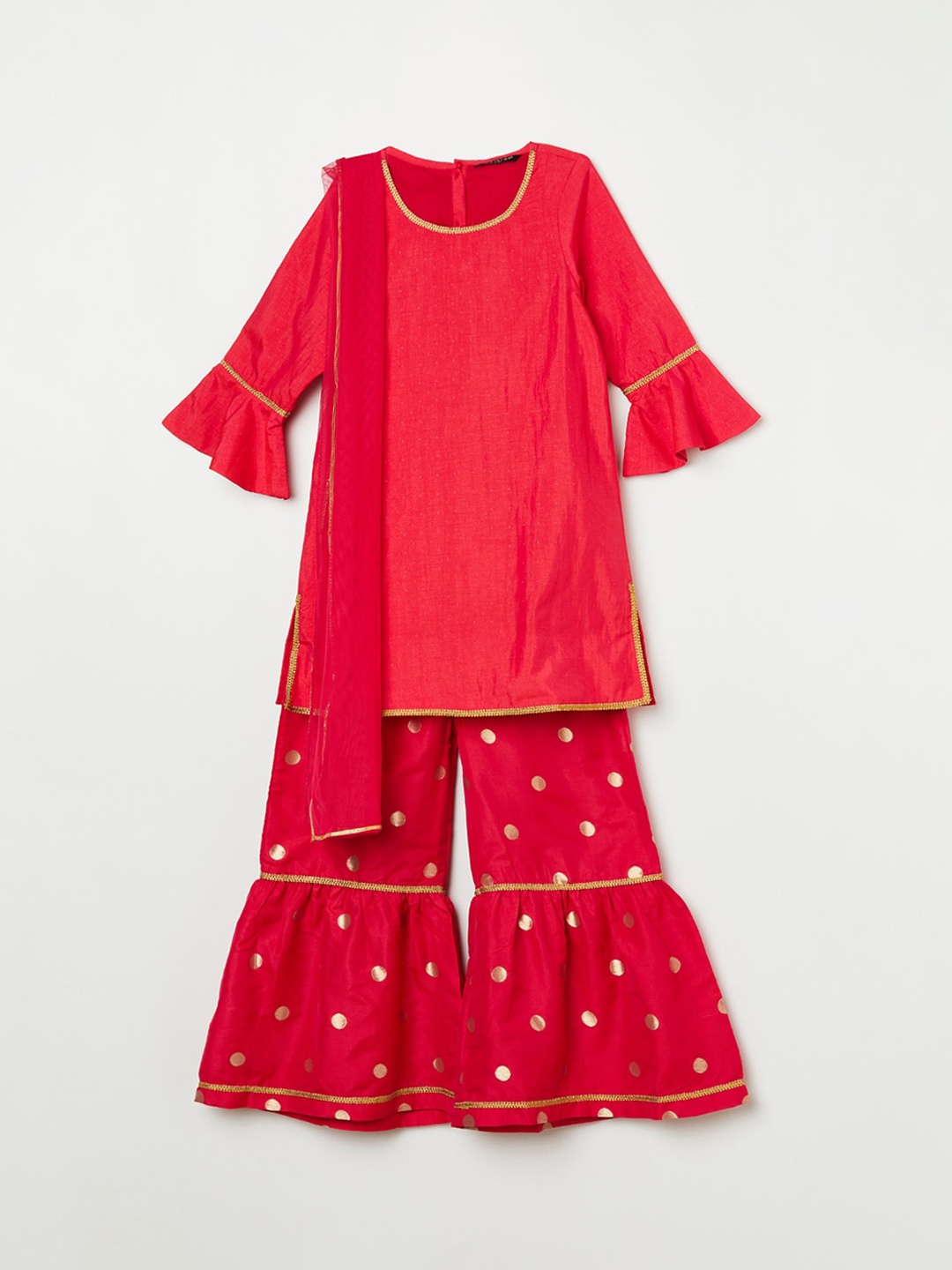 

Melange by Lifestyle Girls Fuchsia Pure Silk Kurta with Sharara & With Dupatta