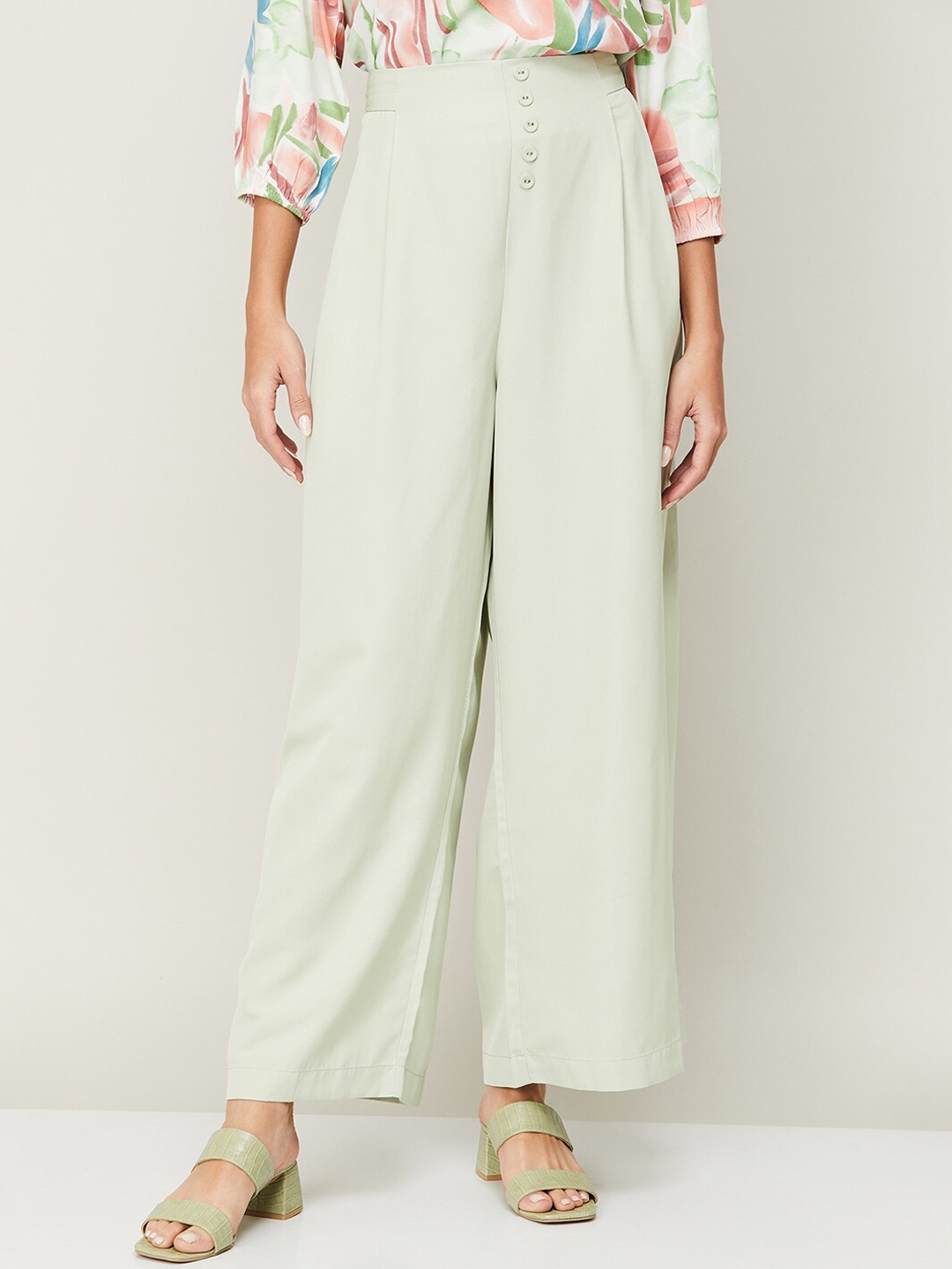 

Ginger by Lifestyle Women Green High-Rise Pleated Trouser