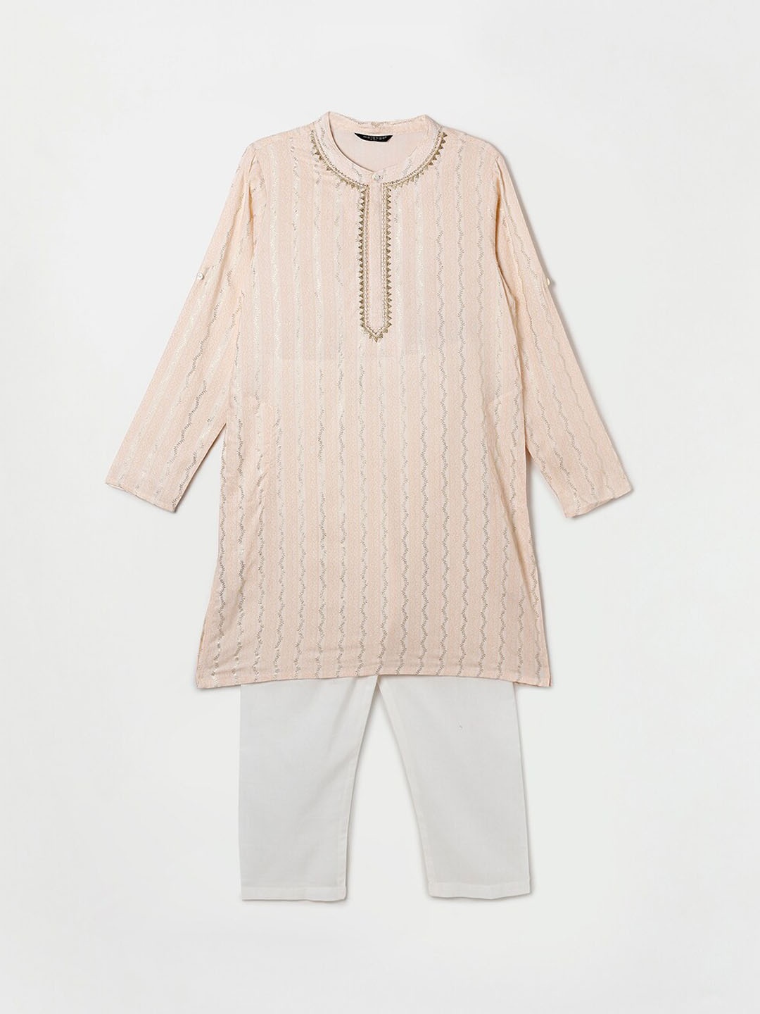 

Melange by Lifestyle Boys Peach-Coloured & White Ethnic Motifs Printed Kurta with Pyjama