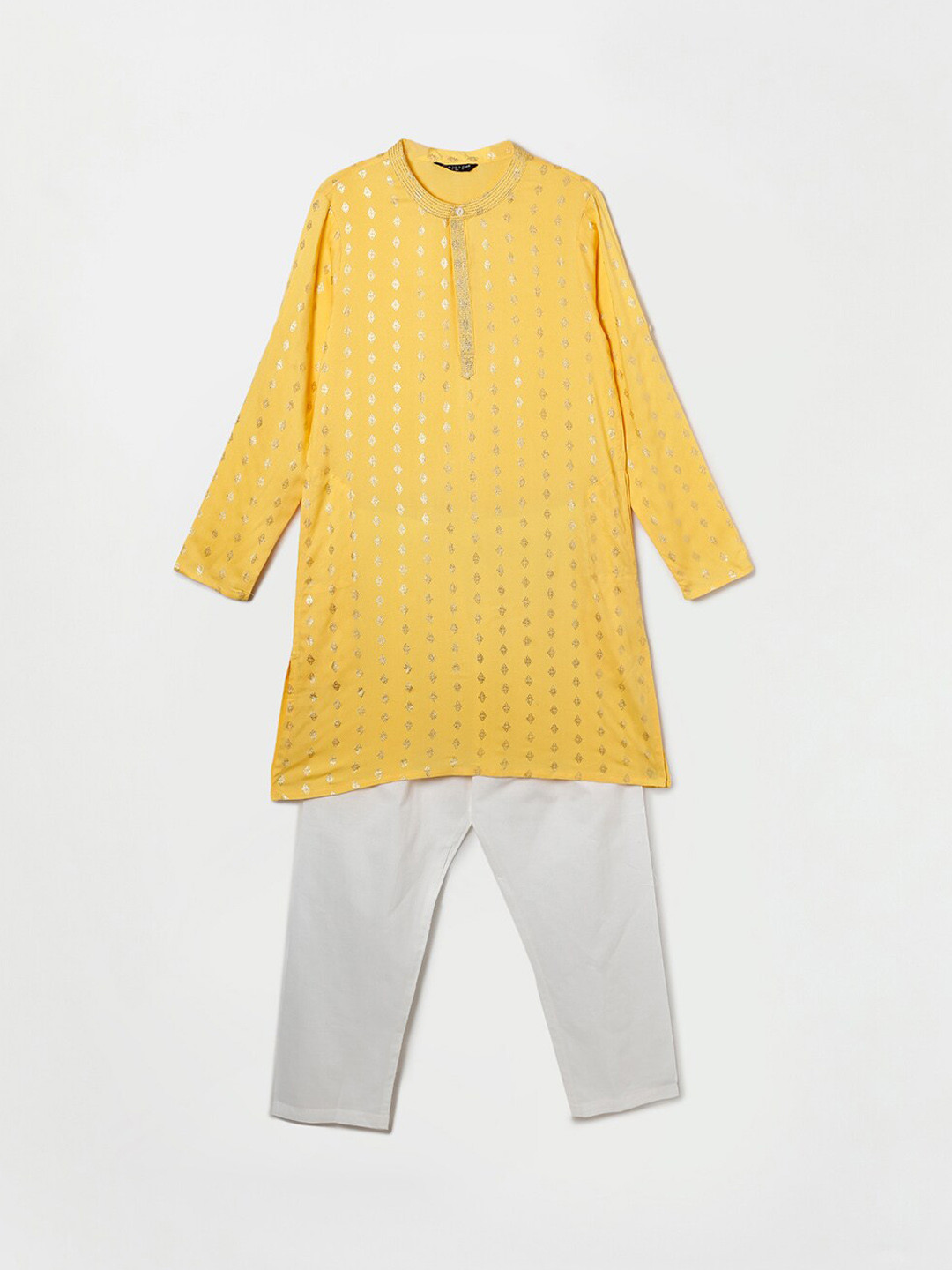 

Melange by Lifestyle Boys Yellow Floral Printed Kurta with Pyjamas