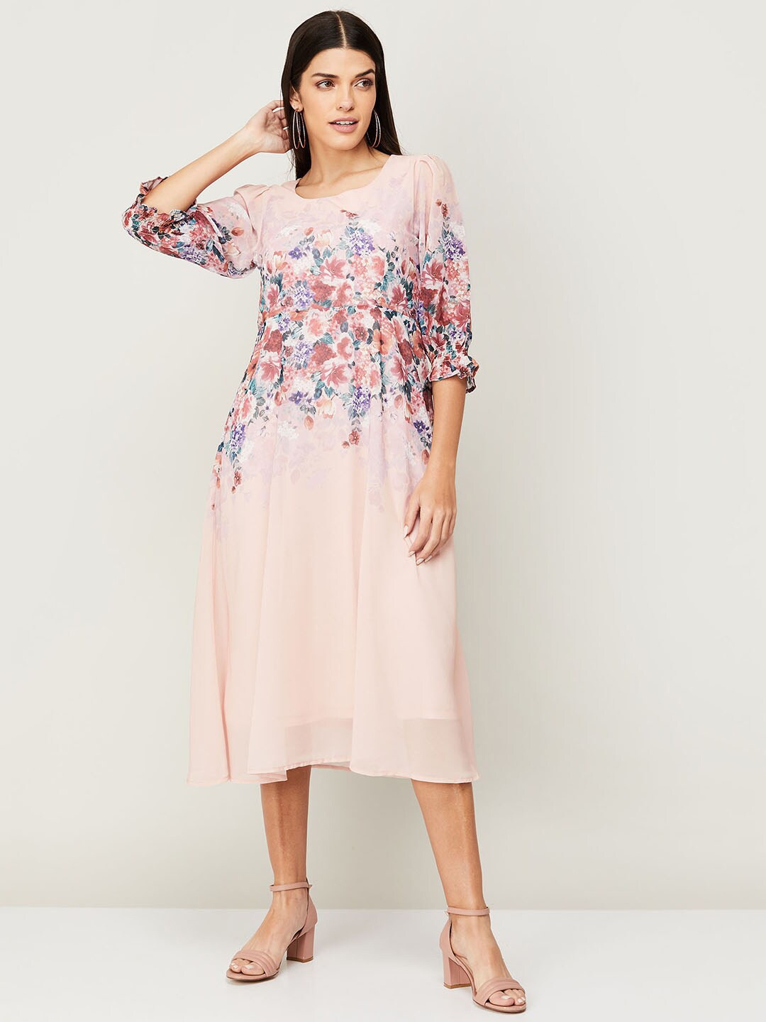 

CODE by Lifestyle Pink Floral A-Line Midi Dress