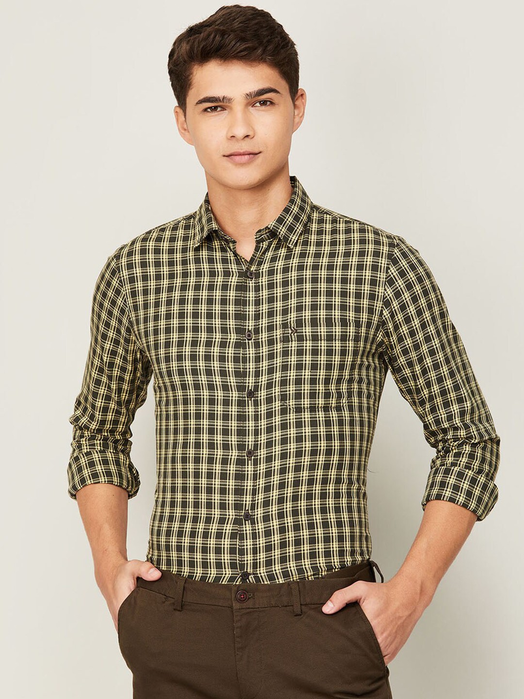 

CODE by Lifestyle Men Green Slim Fit Checked Cotton Formal Shirt