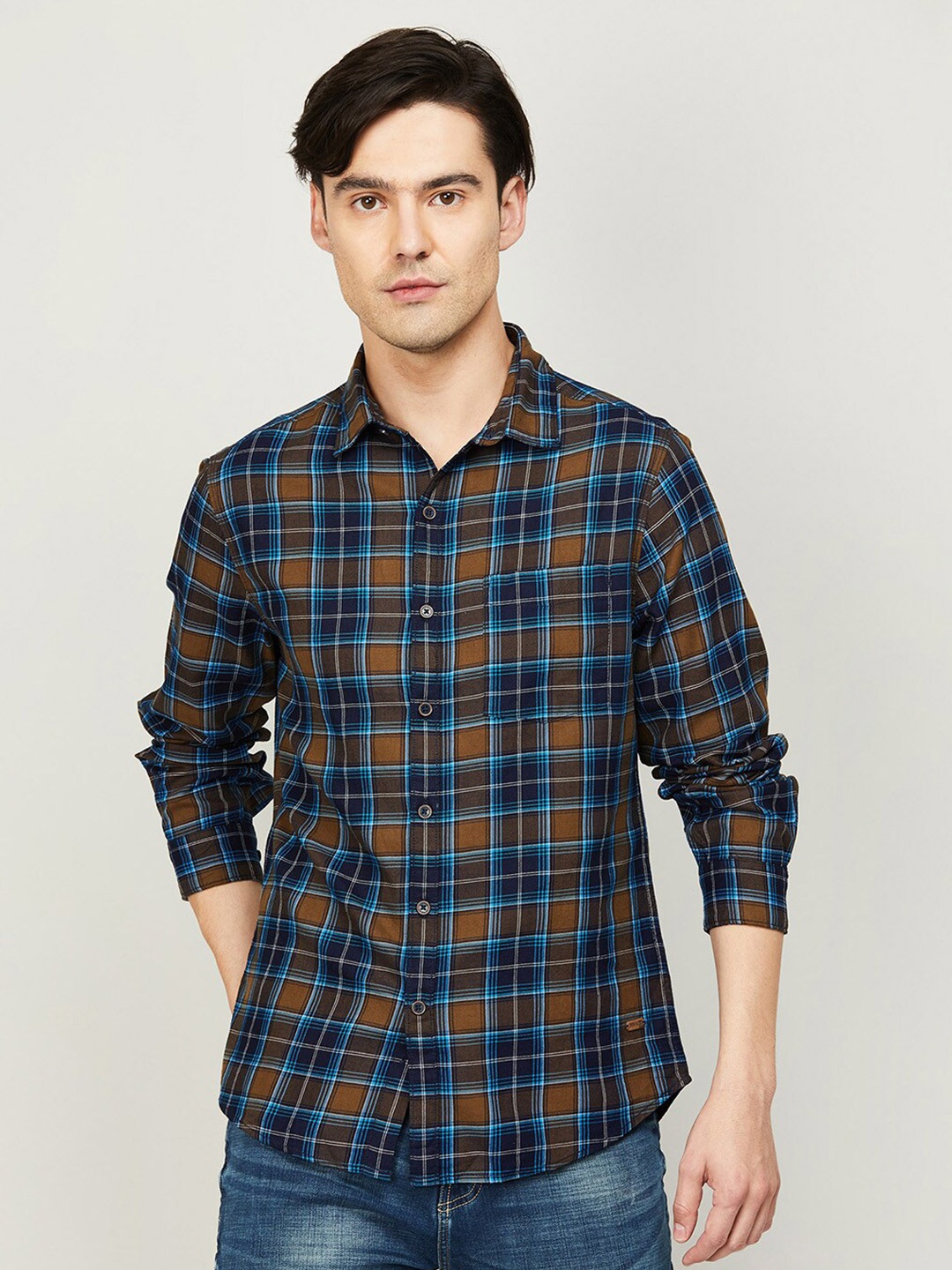 

Fame Forever by Lifestyle Men Navy Blue Slim Fit Tartan Checked Casual Shirt