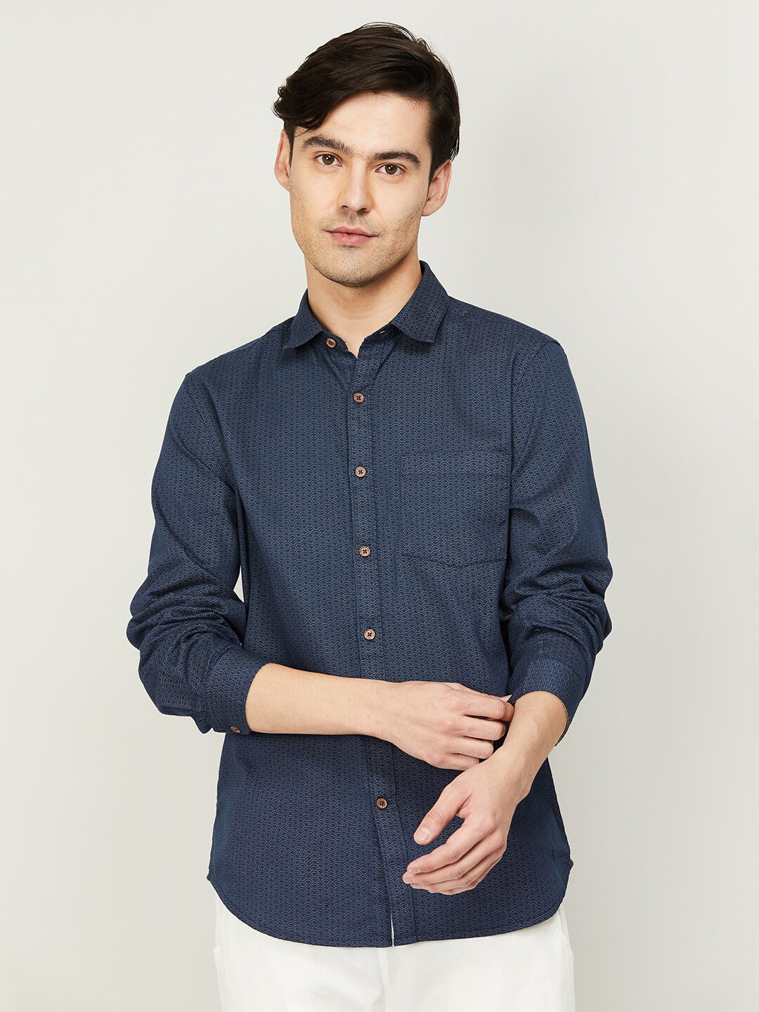 

Melange by Lifestyle Men Blue Printed Cotton Casual Shirt