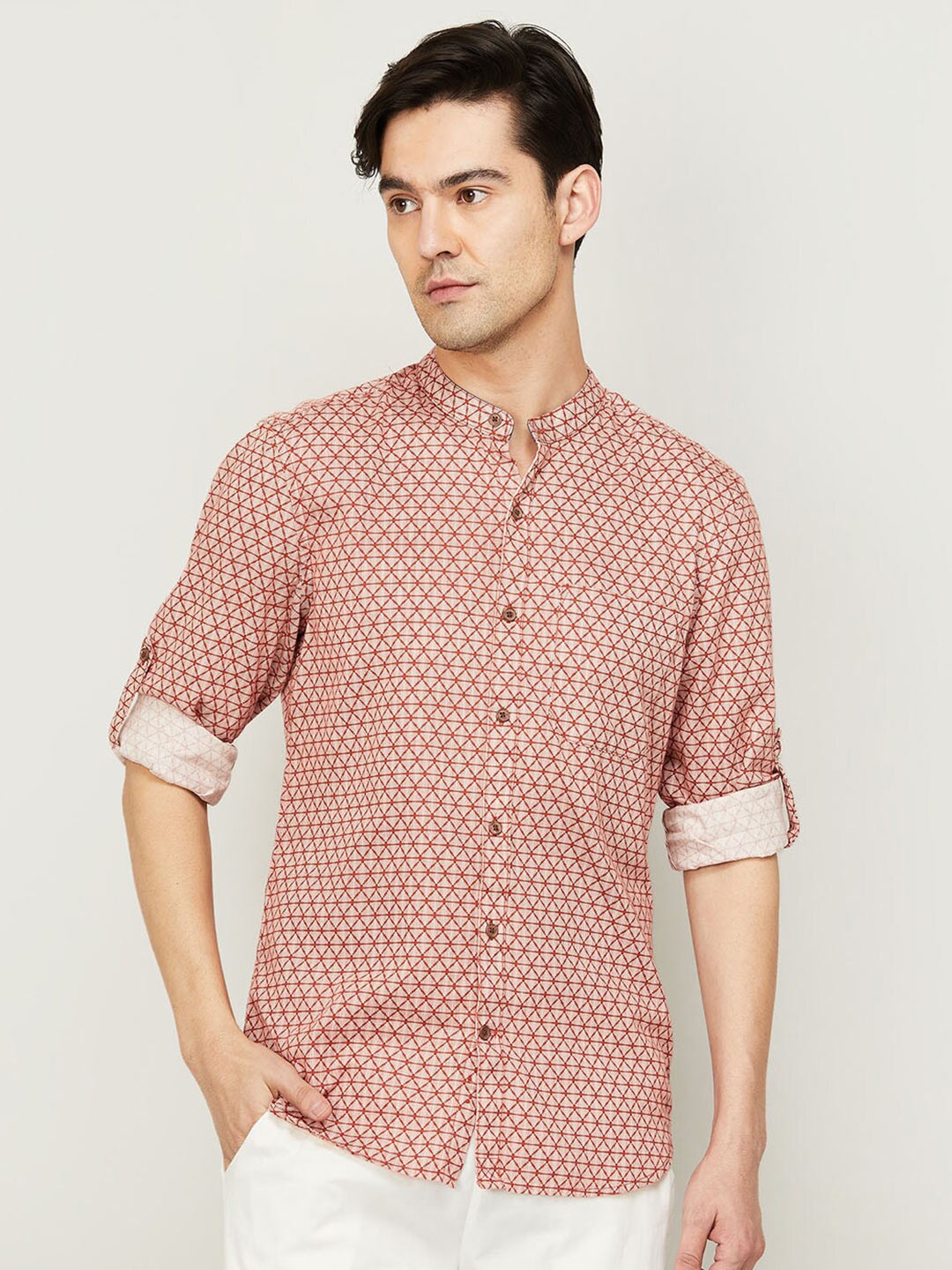 

Melange by Lifestyle Men Rust Brown & Cream Coloured Printed Cotton Casual Shirt