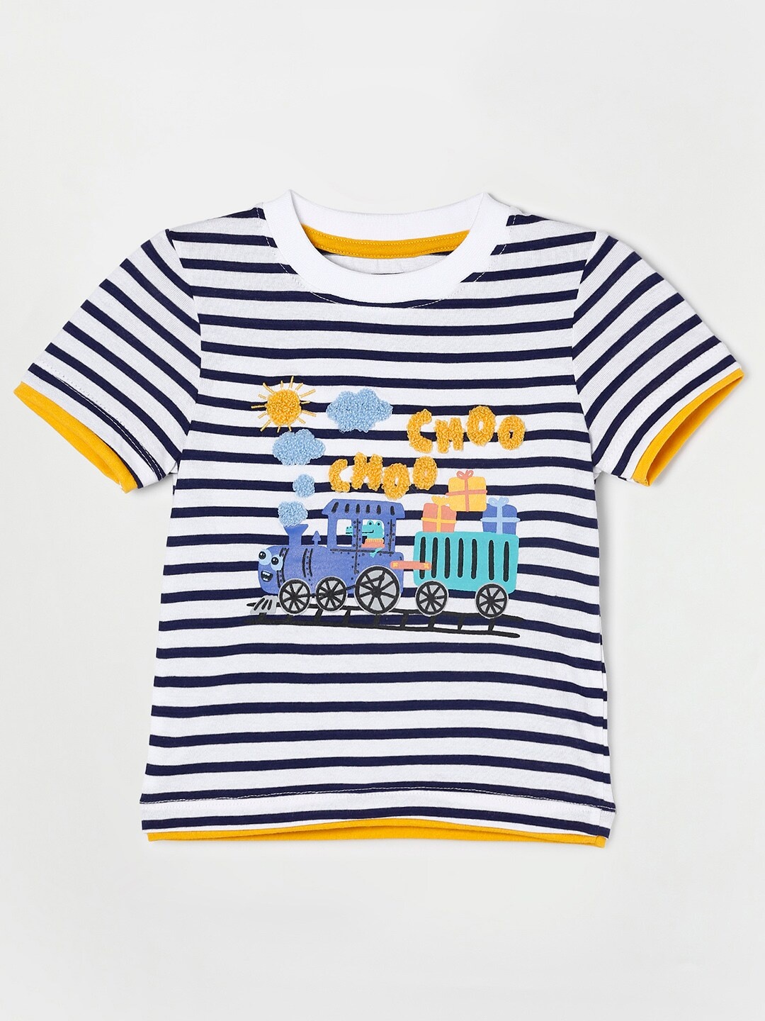 

Juniors by Lifestyle Boys White & Navy Blue Striped Pure Cotton T-shirt