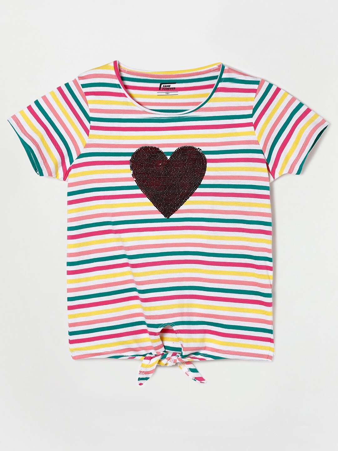 

Fame Forever by Lifestyle Girls White & Yellow Striped Pure Cotton T-shirt