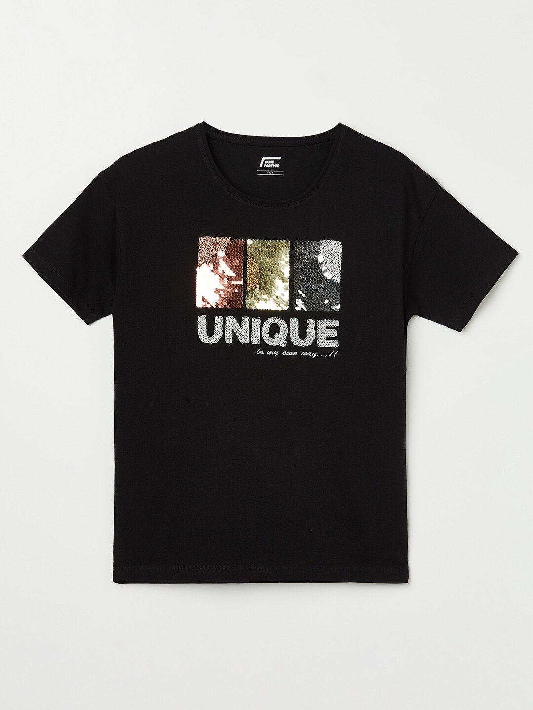 

Fame Forever by Lifestyle Girls Black Printed Pure Cotton T-shirt