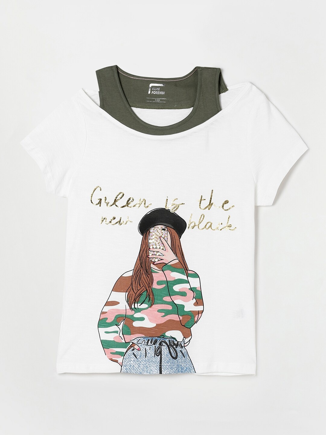 

Fame Forever by Lifestyle Girls White Printed Extended Sleeves Pure Cotton T-shirt