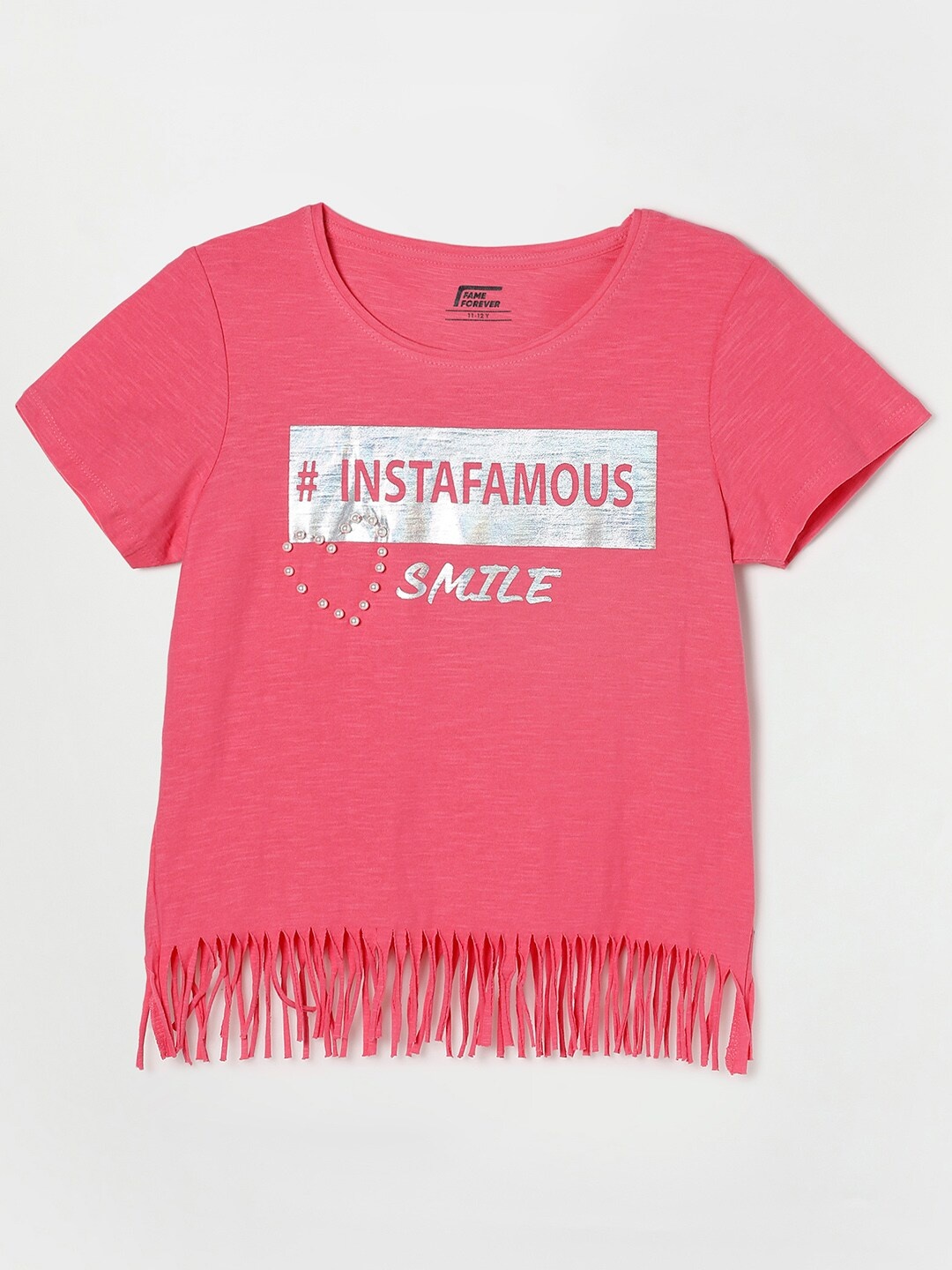 

Fame Forever by Lifestyle Girls Pink Typography Printed Pure Cotton T-shirt