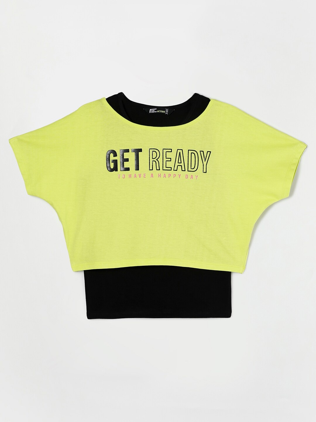 

Fame Forever by Lifestyle Girls Yellow Printed Extended Sleeves Pure Cotton T-shirt