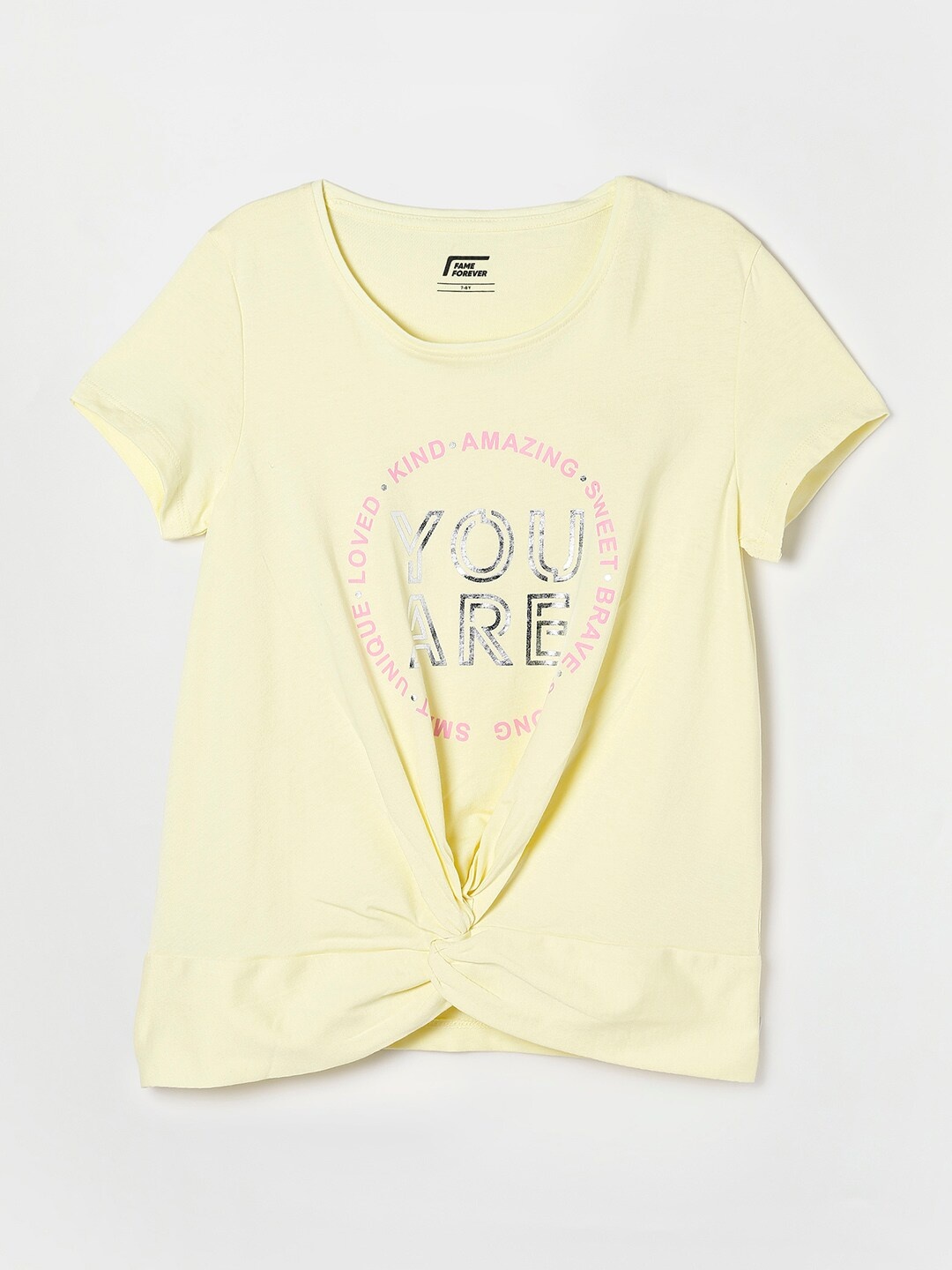 

Fame Forever by Lifestyle Girls Yellow Typography Printed Pure Cotton T-shirt