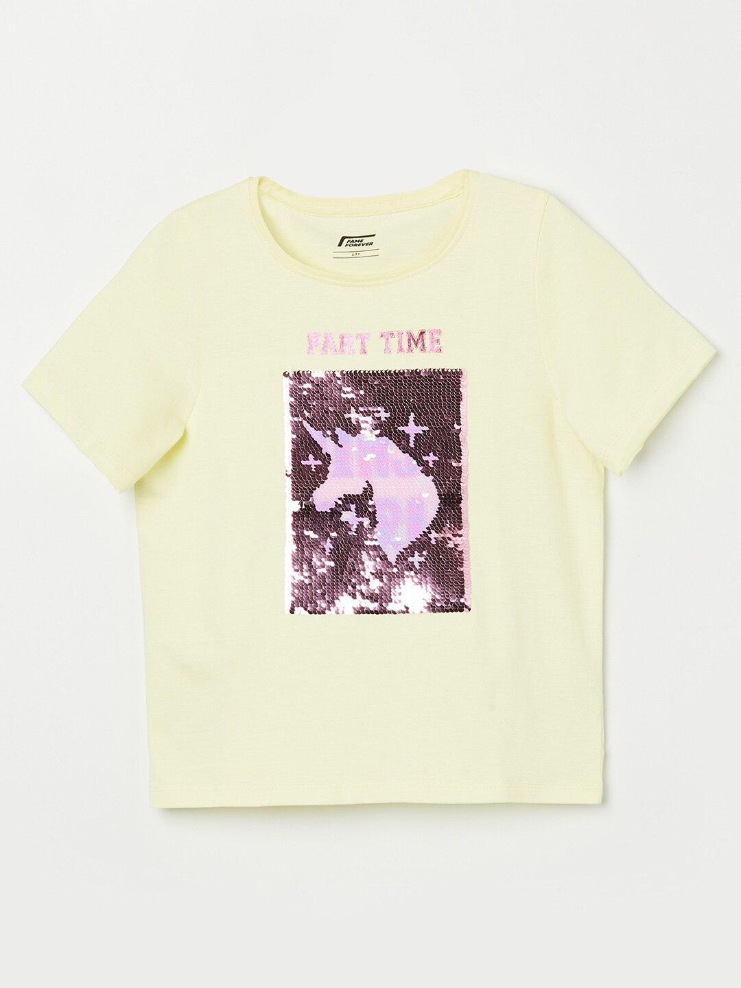 

Fame Forever by Lifestyle Girls Yellow Embellished Pure Cotton T-shirt