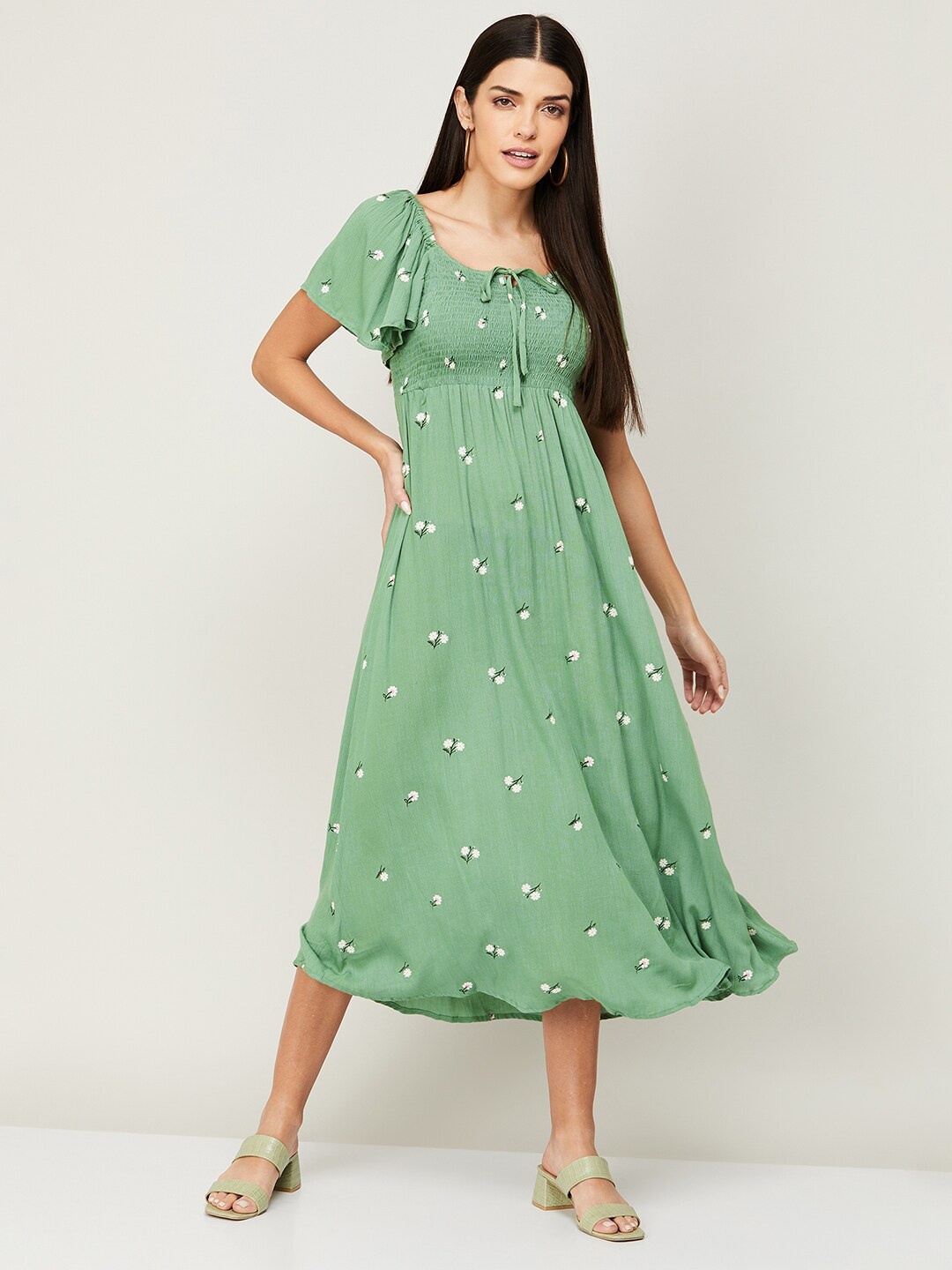 

Ginger by Lifestyle Olive Green Floral Empire Midi Dress