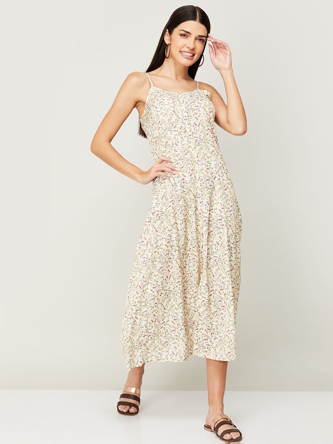 

Ginger by Lifestyle Yellow Floral A-Line Midi Dress