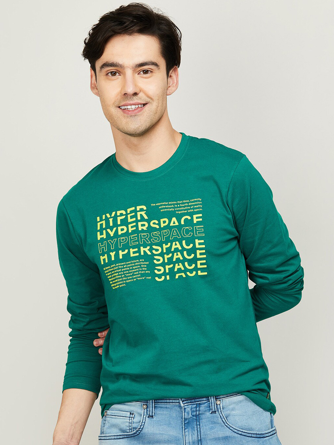 

Bossini Men Green Typography Printed Cotton T-shirt