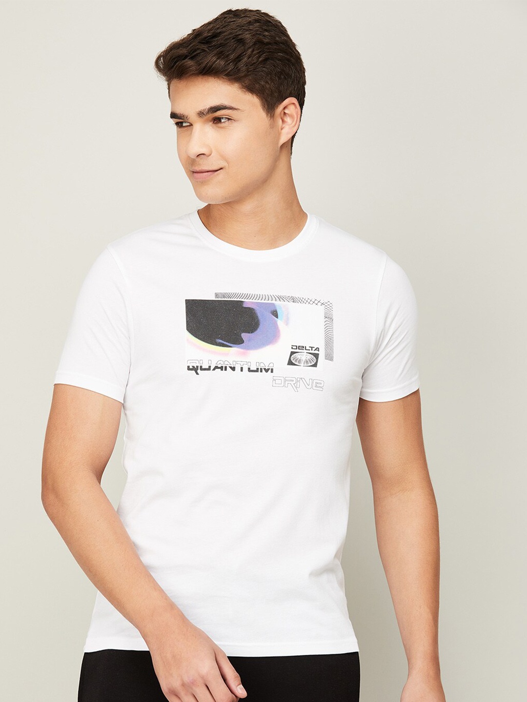 

Bossini Men White & Black Printed T-shirt