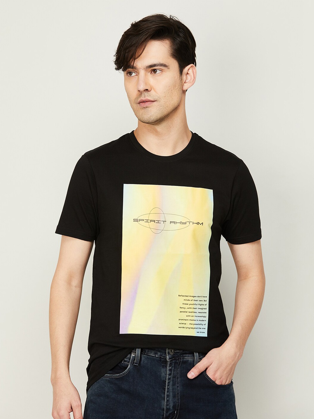 

Bossini Men Black Printed Cotton T-shirt