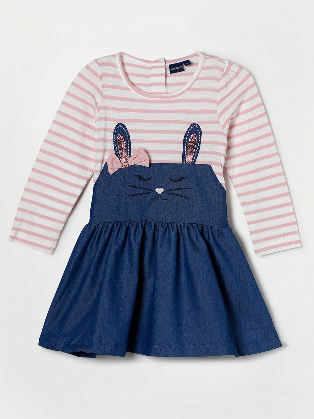 

Juniors by Lifestyle Girls Pink & White Striped Pure Cotton Dress