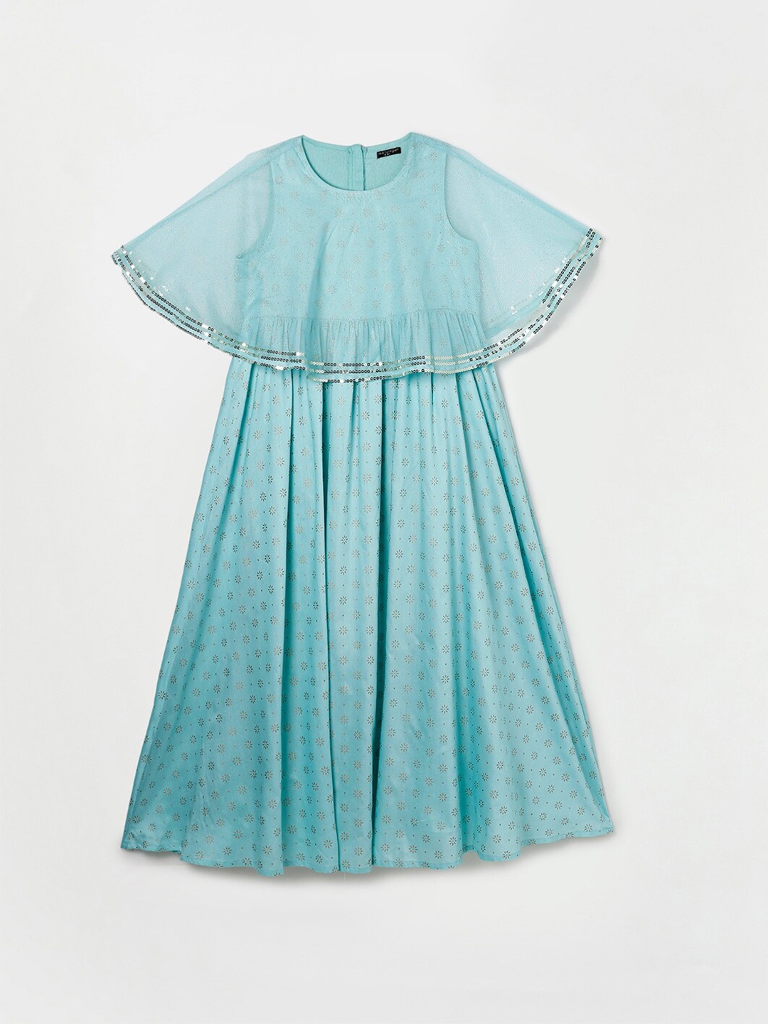 

Melange by Lifestyle Girls Turquoise Blue & Silver Self Design A-Line Dress