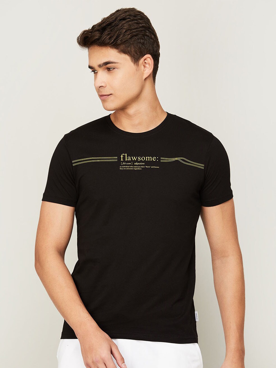 

Fame Forever by Lifestyle Men Black Typography Printed Cotton T-shirt