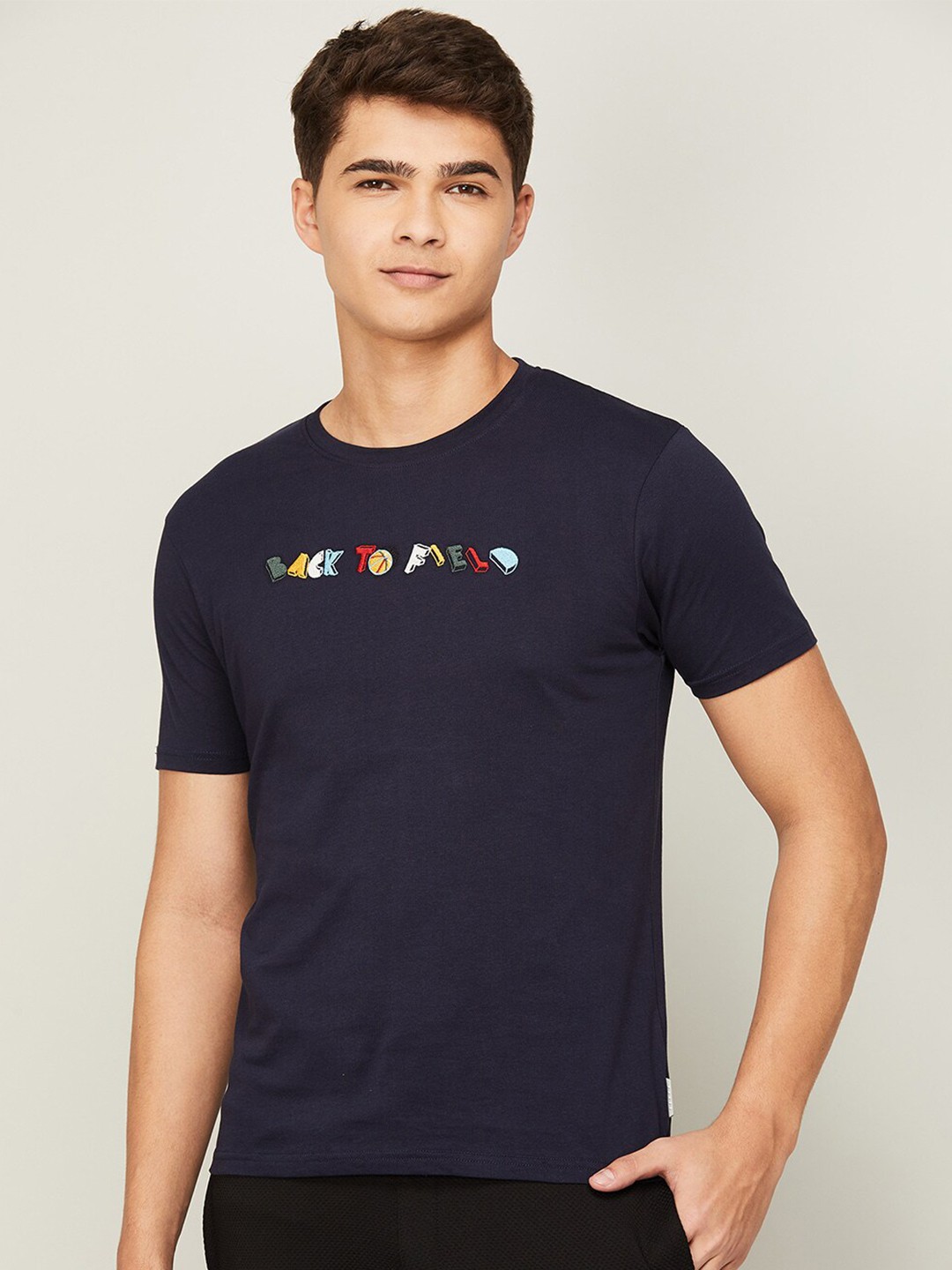 

Kappa Men Navy Blue Printed Cotton T-shirt