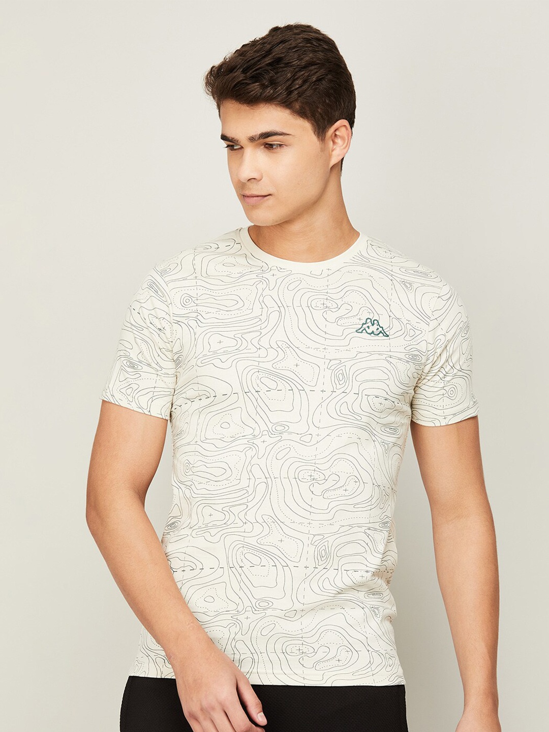 

Kappa Men Off White Printed Cotton T-shirt