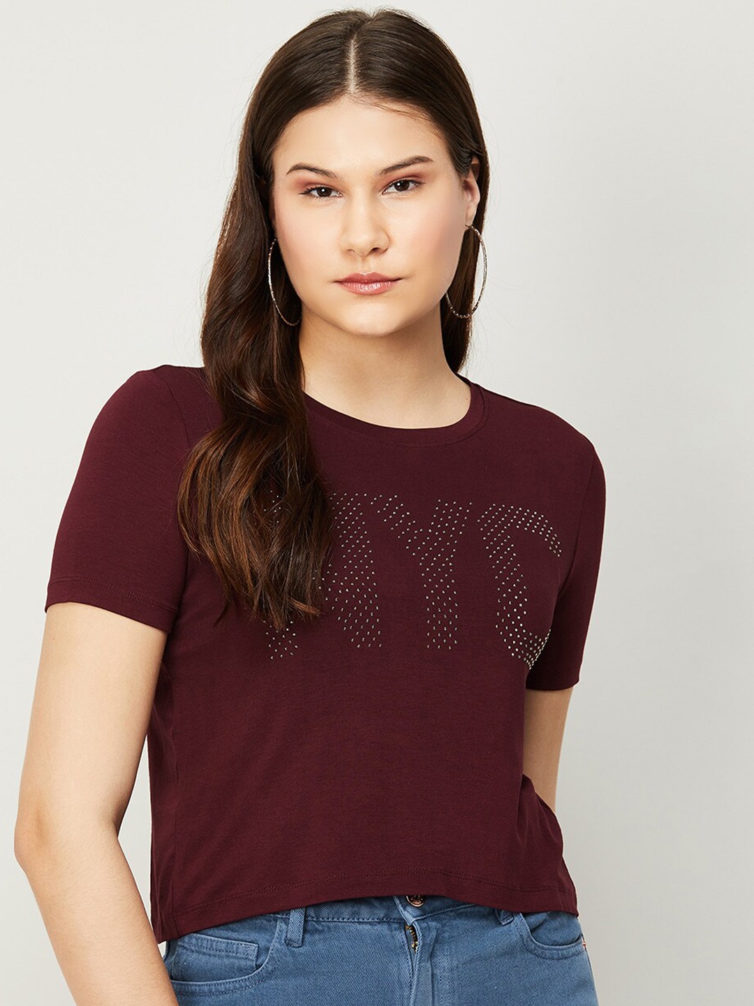 

Ginger by Lifestyle Women Burgundy Crop T-shirt