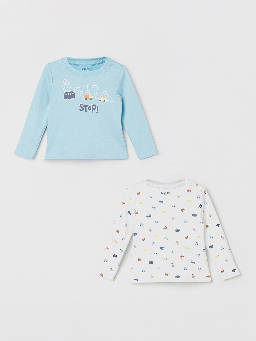 

Juniors by Lifestyle Boys Blue & White Pack Of 2 Printed Pure Cotton T-shirts