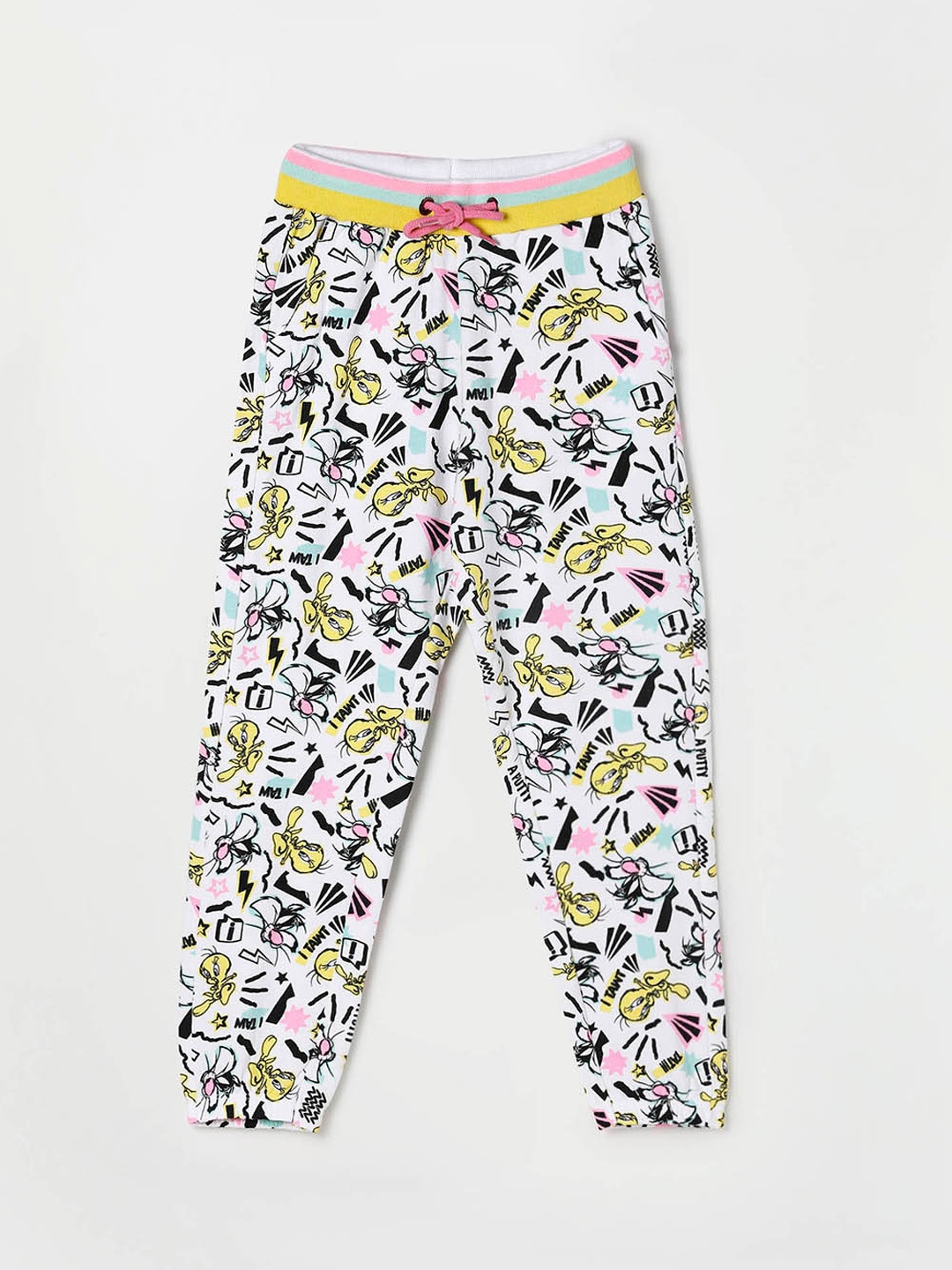 

Fame Forever by Lifestyle Girls White & Black Tweety Printed Pure Cotton Joggers