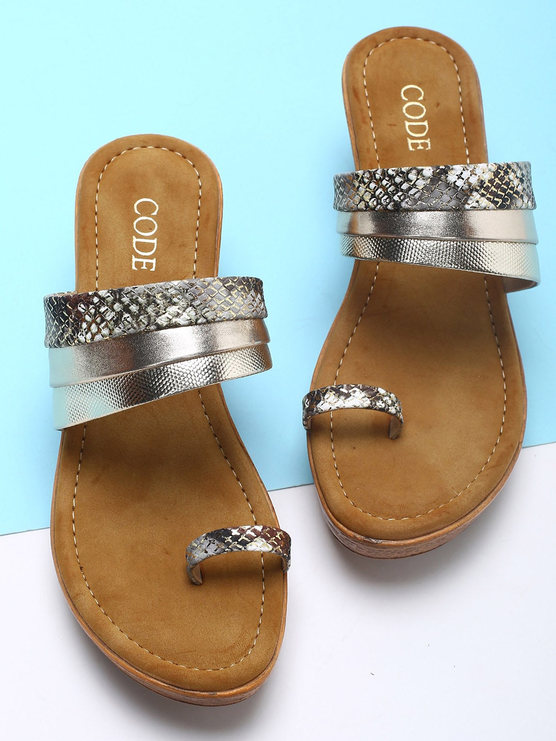 

CODE by Lifestyle Gold-Toned & Silver-Toned Ethnic Wedge Heels