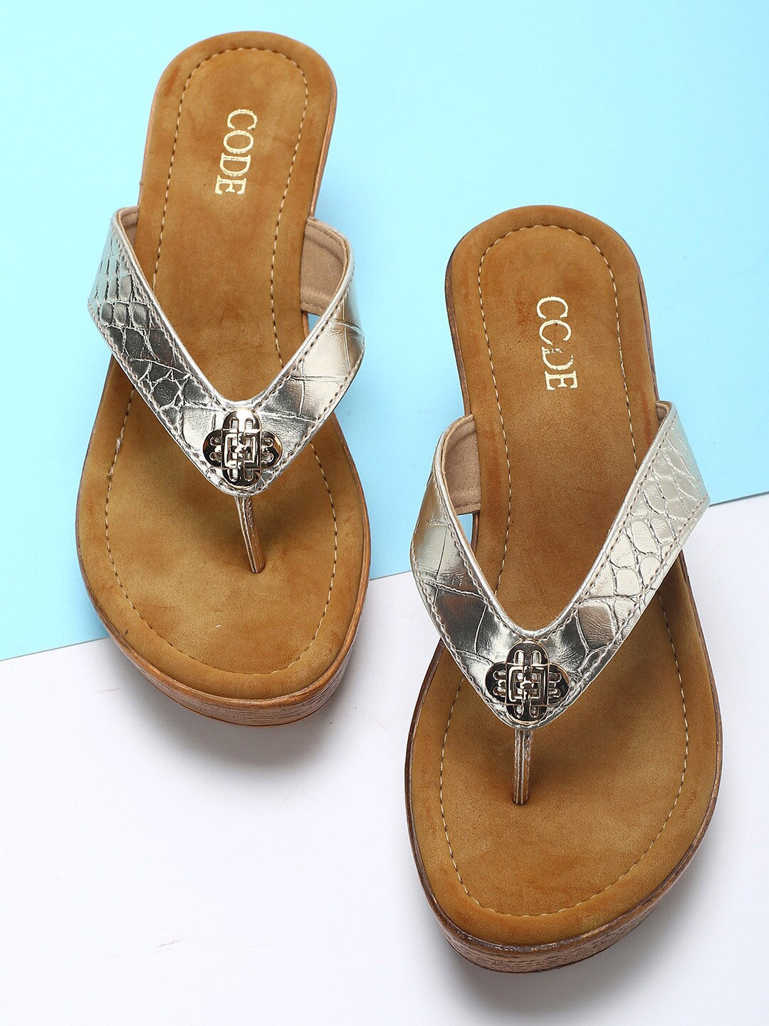 

CODE by Lifestyle Gold-Toned Solid Wedge Heels